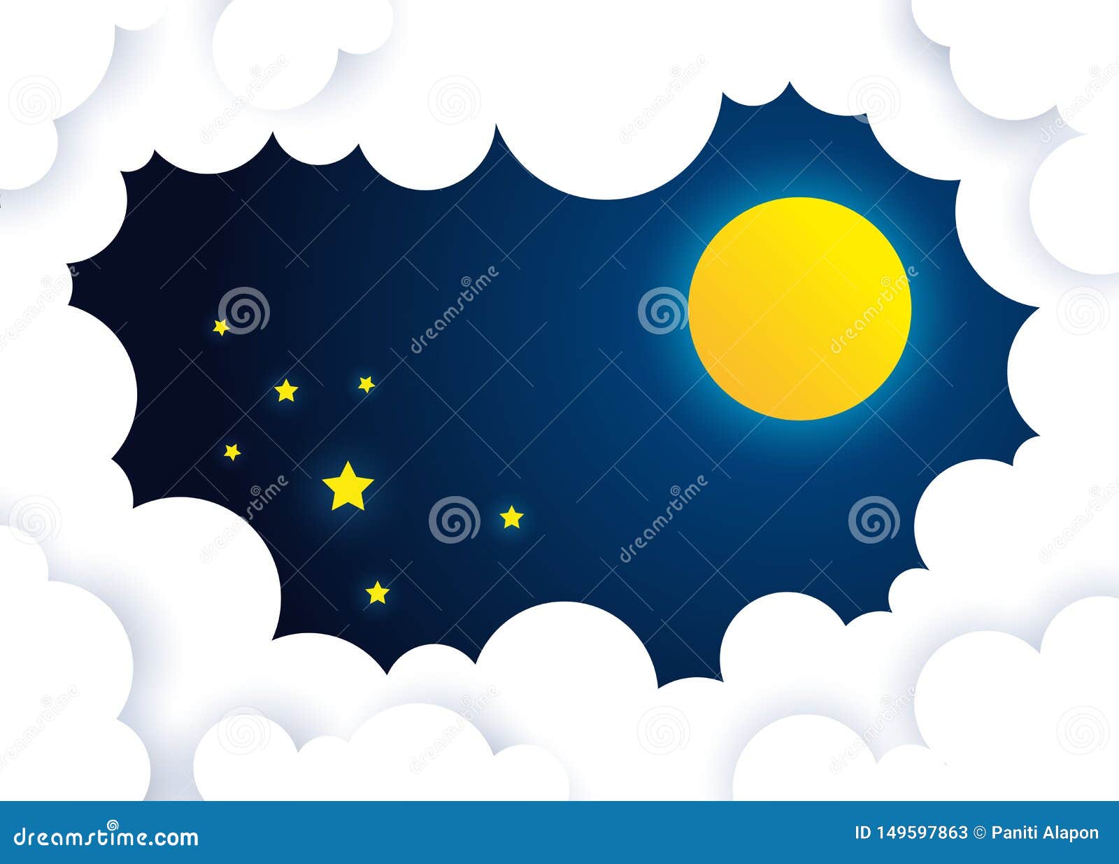 moon and stars in midnight .cloud at nighttime
