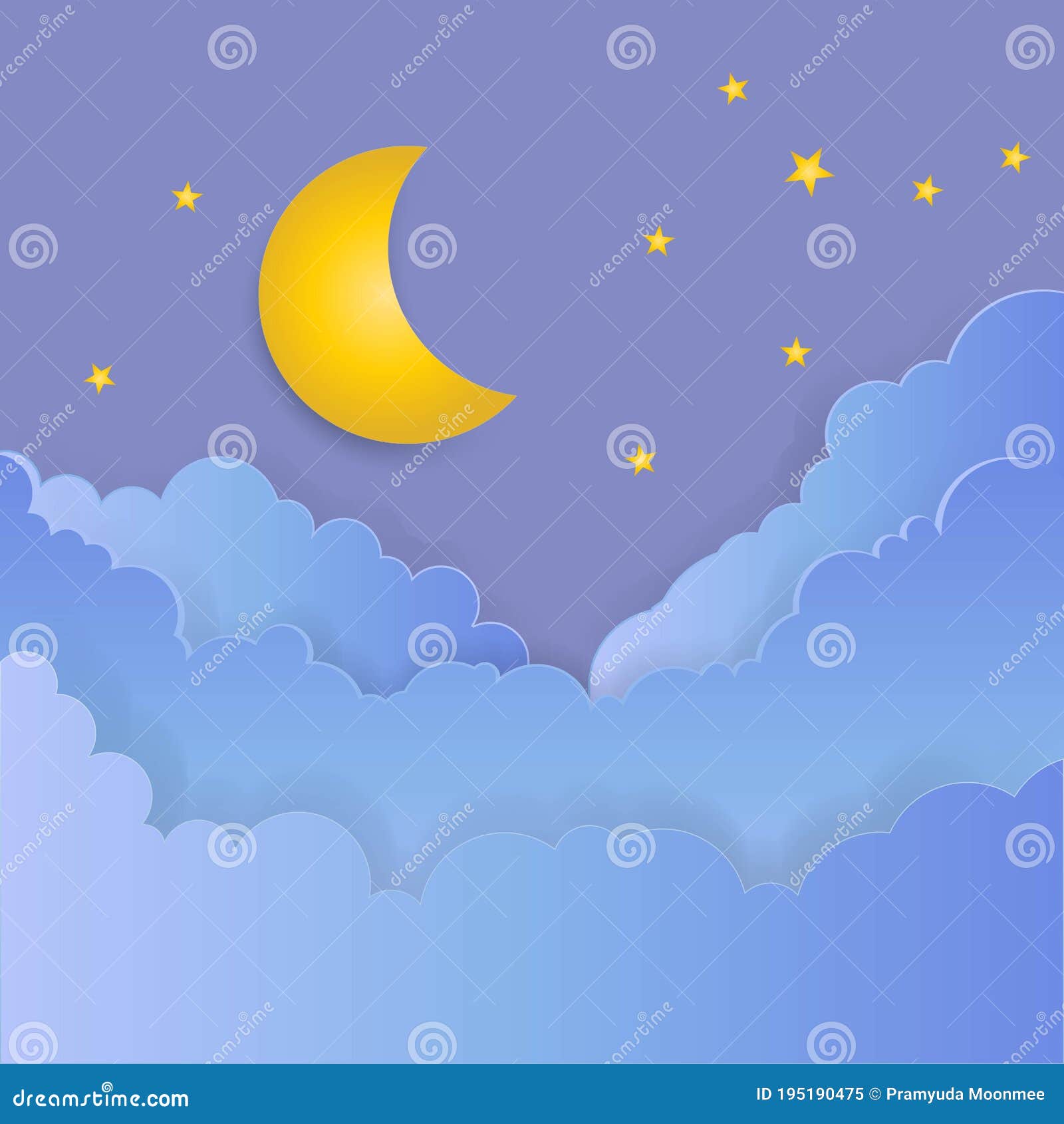 Moon and Stars in Midnight .paper Art Style - Vector Stock Vector ...