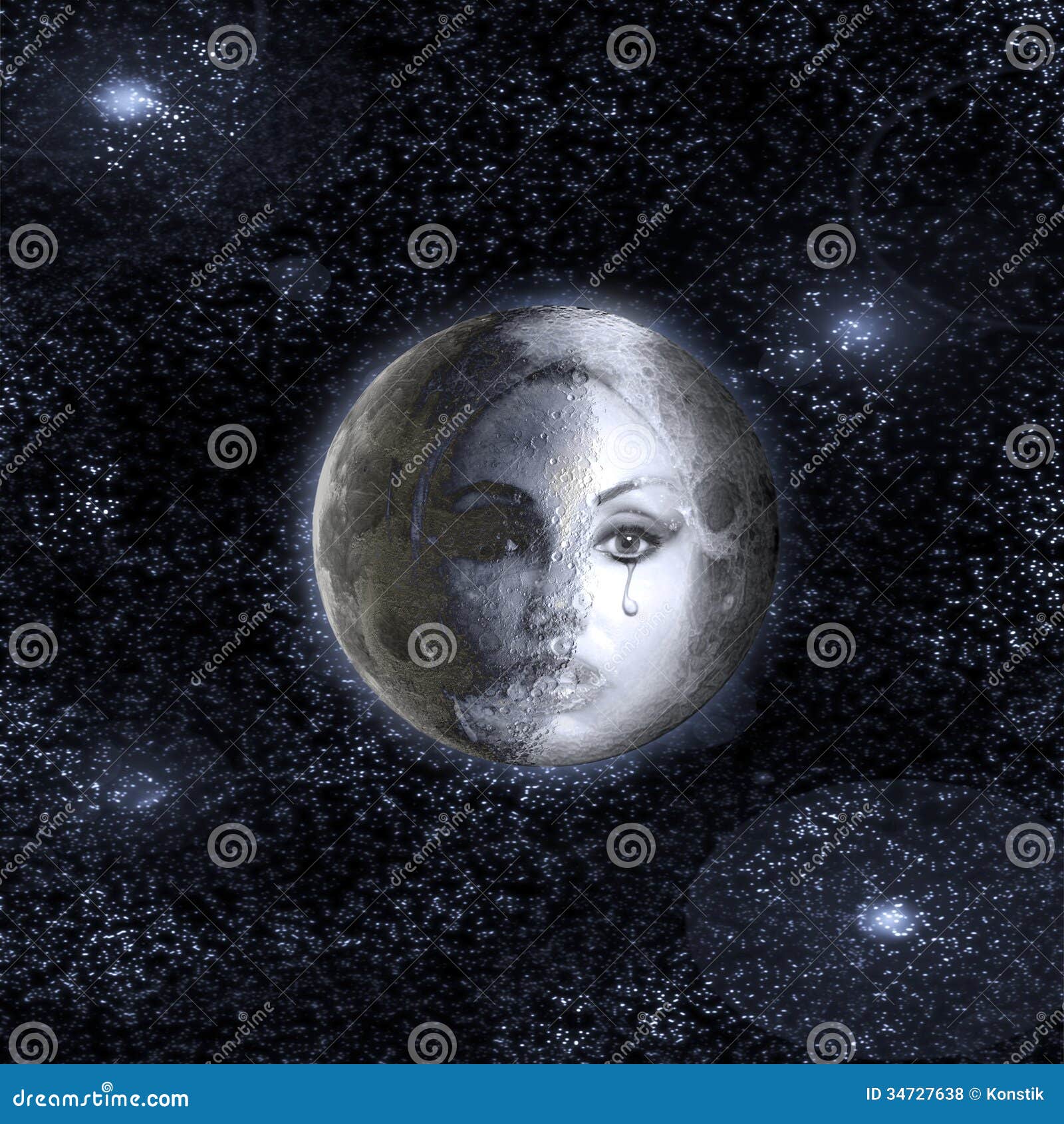 The Moon Turns into a Face of the Beautiful Woman in the Night Sky