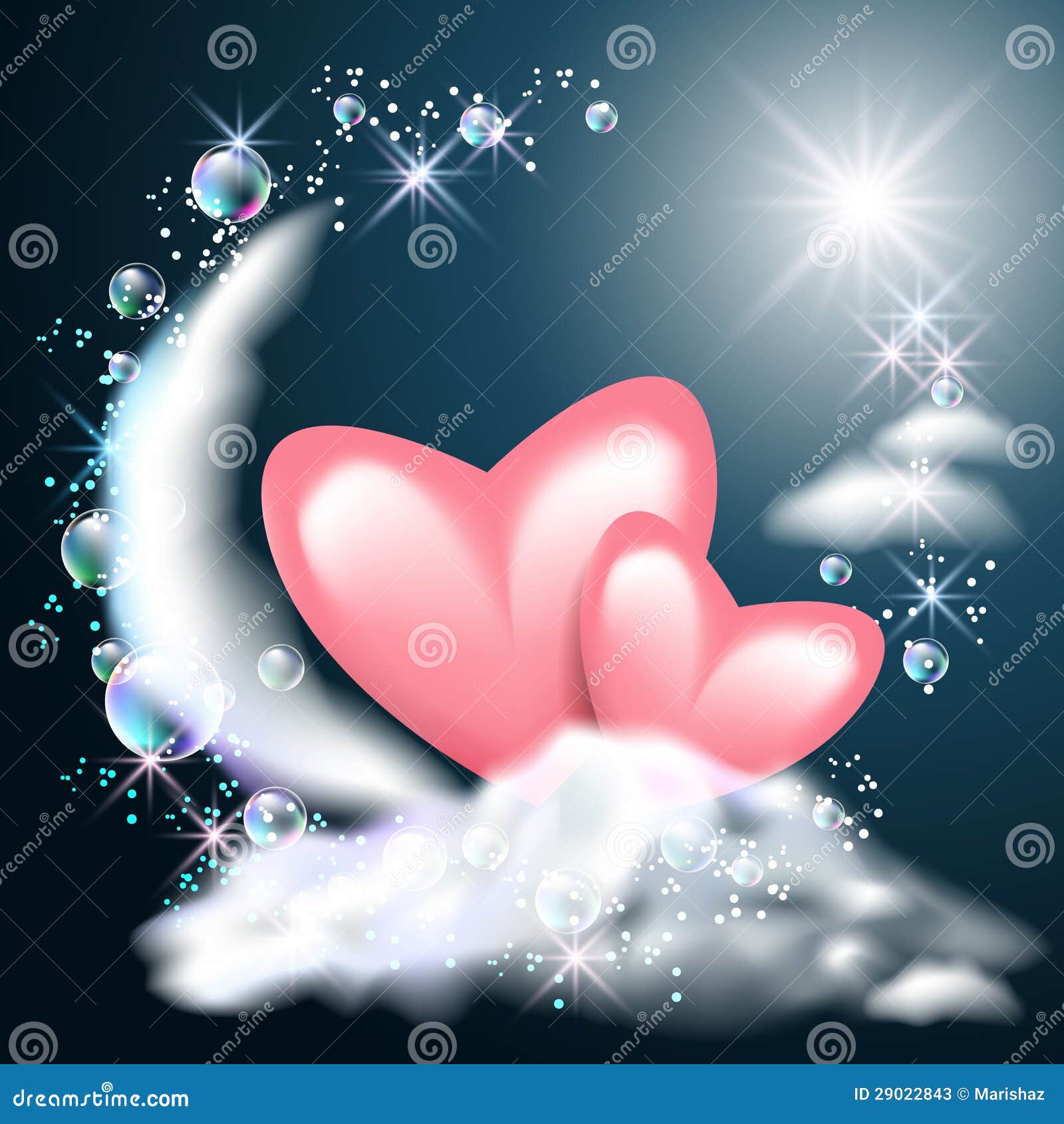 Moon And Two Hearts On The Clouds Stock Photos - Image: 29022843