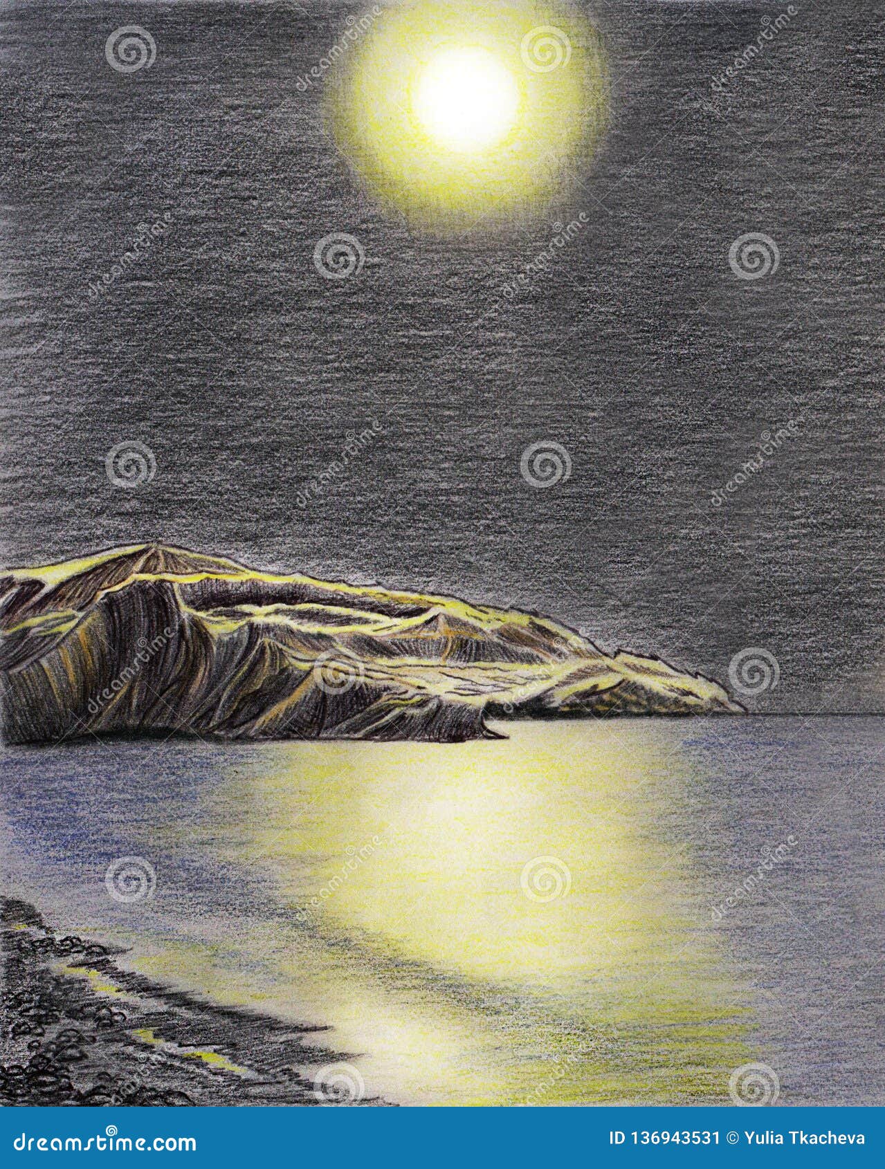 Moonlight Night Moonlit Path To The Sea Stock Illustration
