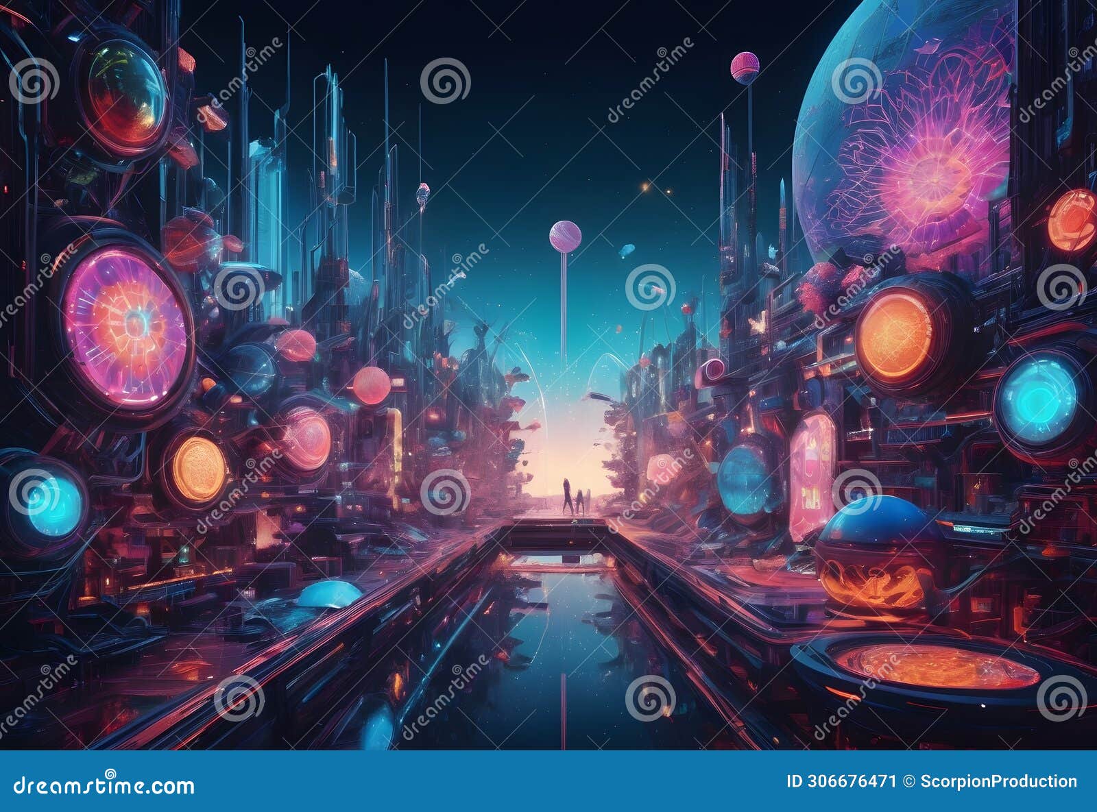 moonlit futuristic cityscape ai generated