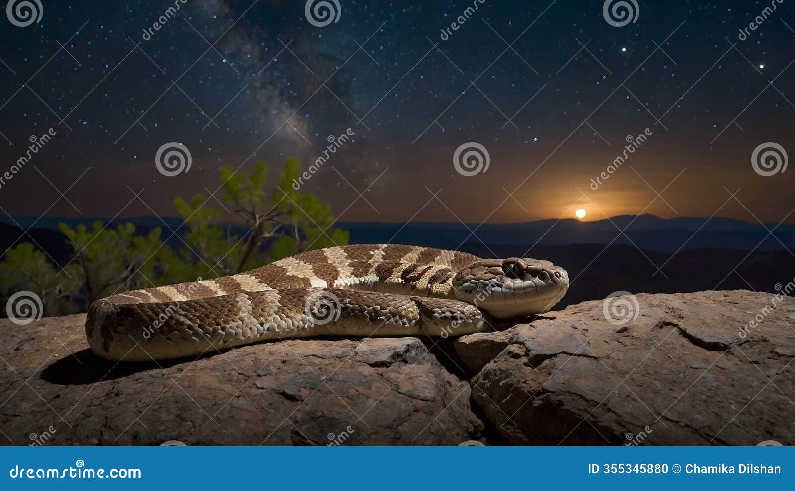 moonlit moment: catalina rattlesnake resting under a starry sky