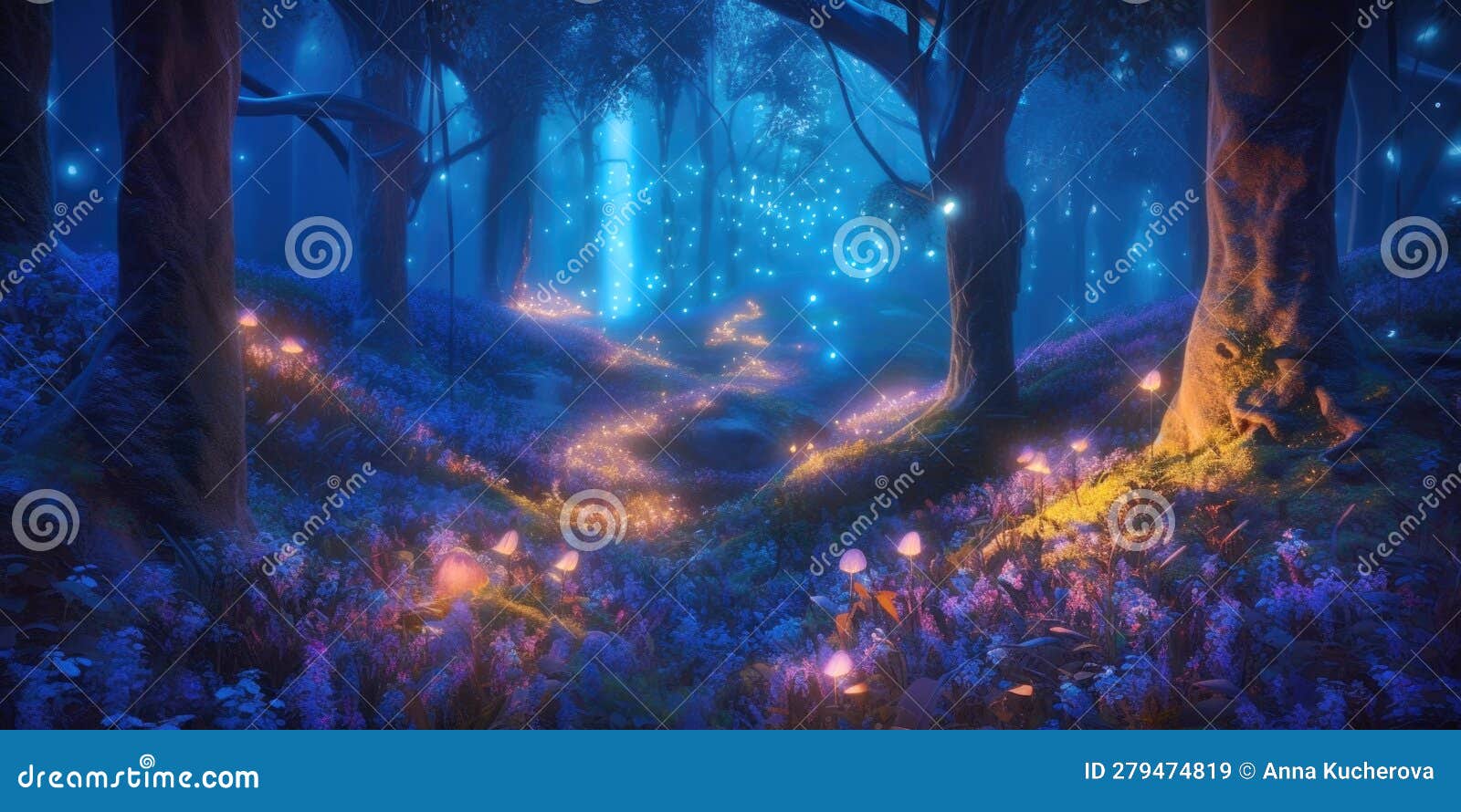 anime scenery of a forest with a path and flowers. generative ai