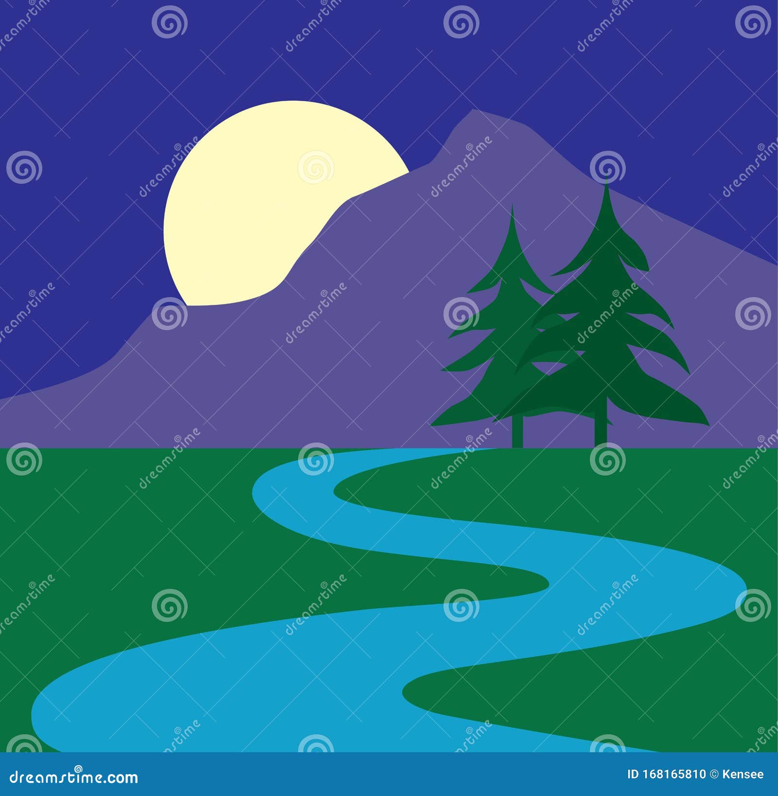 Moonrise With Stream Stock Vector Illustration Of Evening 168165810