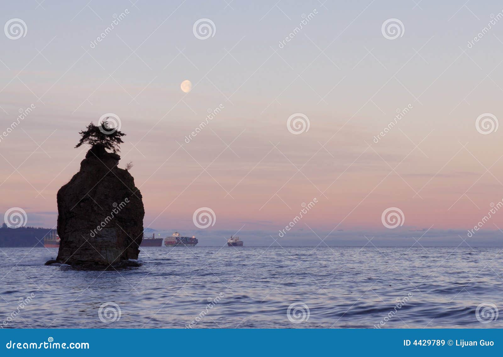moonset with siwash rock, stanley park