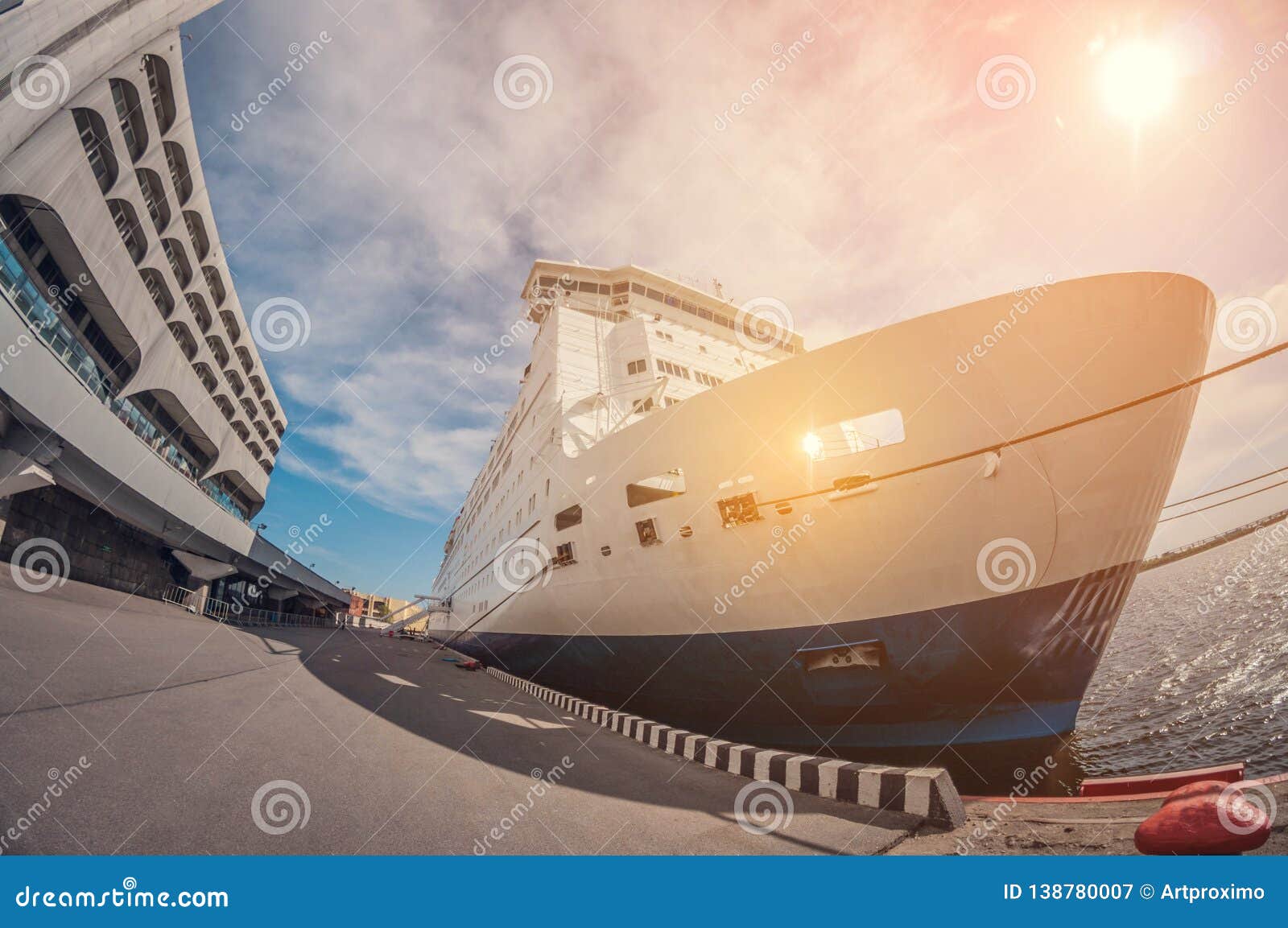 Download Moored Cruise Liner In Sunny Day, Fish Eye Distortion Stock Image - Image of port, nautical ...