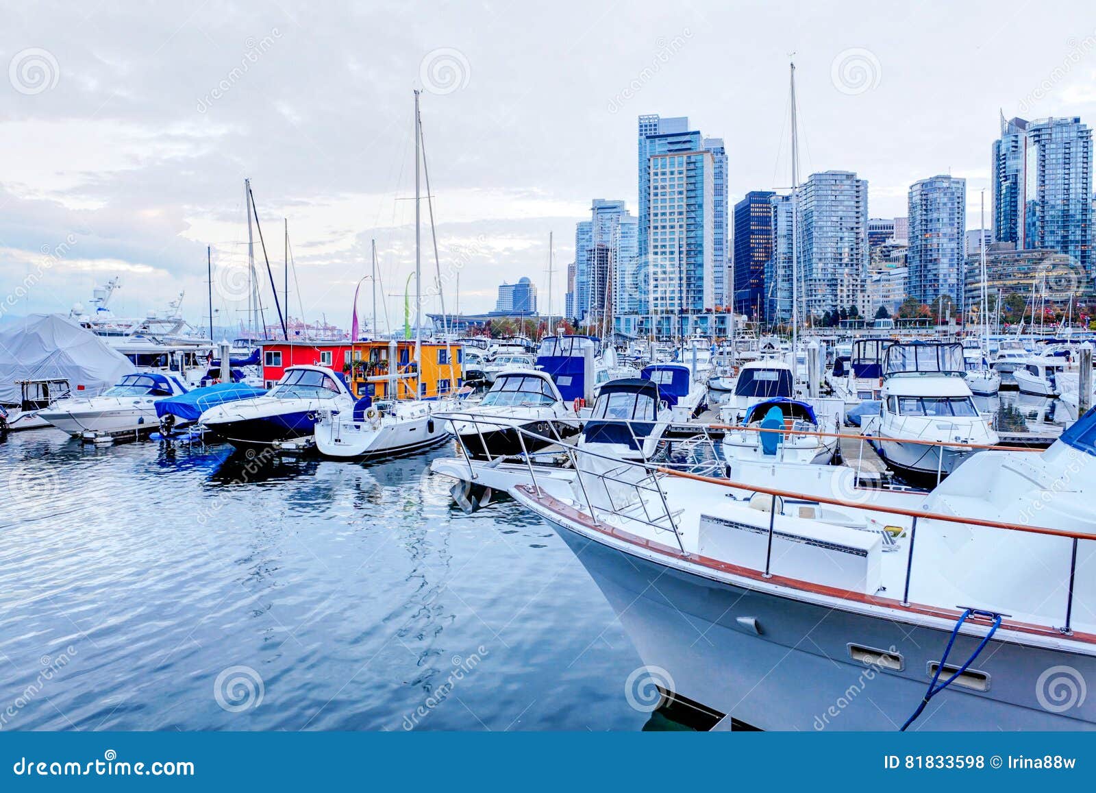 moored yachts and marina at coal harbour in vancouver, canada
