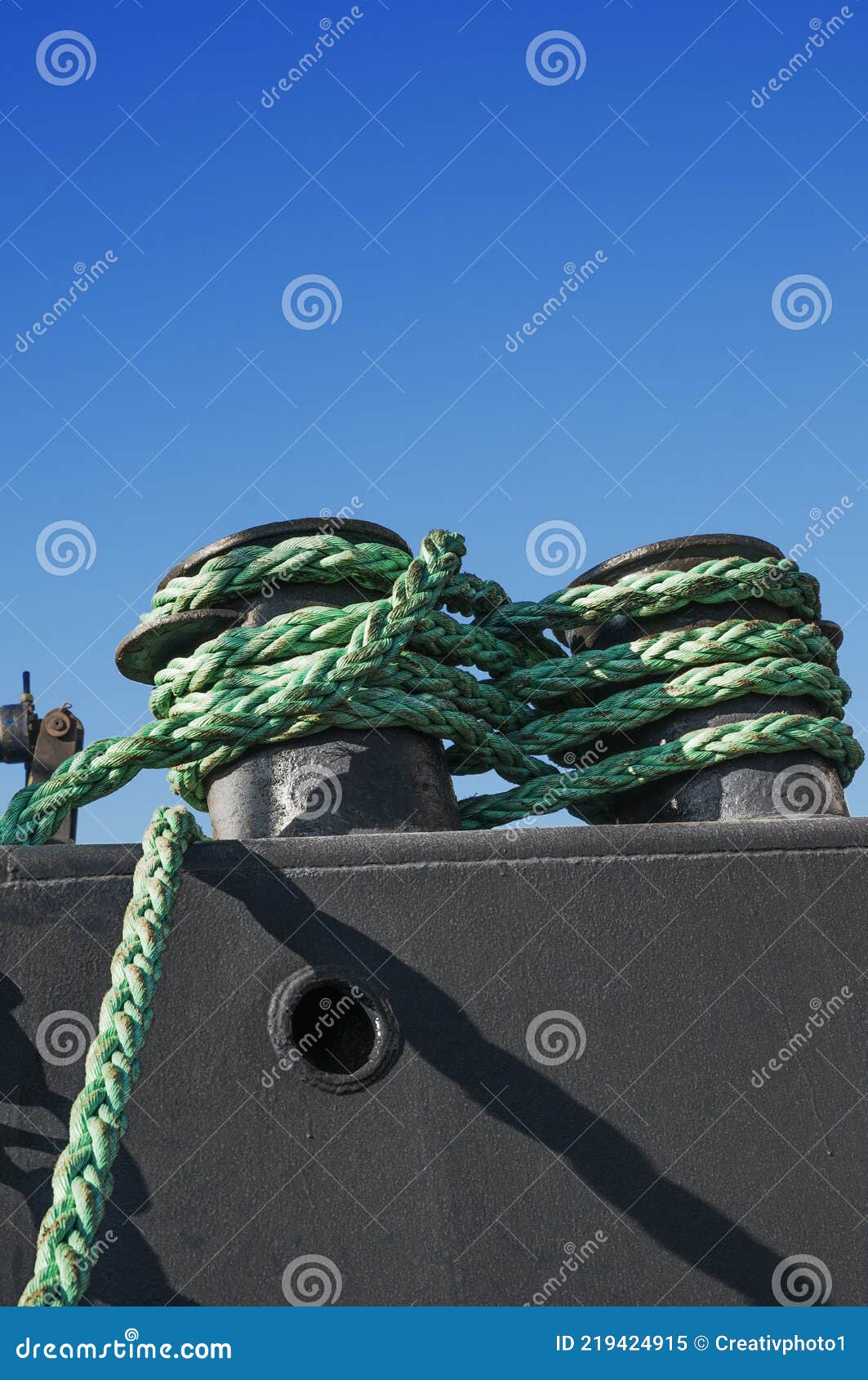 Mooring Lines on a Mooring Device on the Deck of a Ship Stock Image