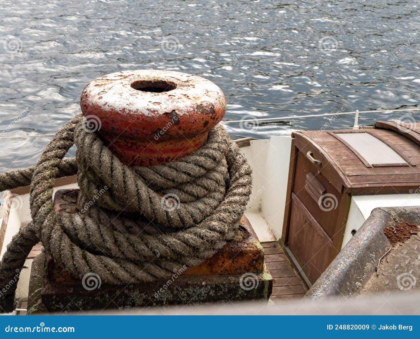 Mooring Rope of a Boat Tied To a Bollard. Stock Image Image of metal