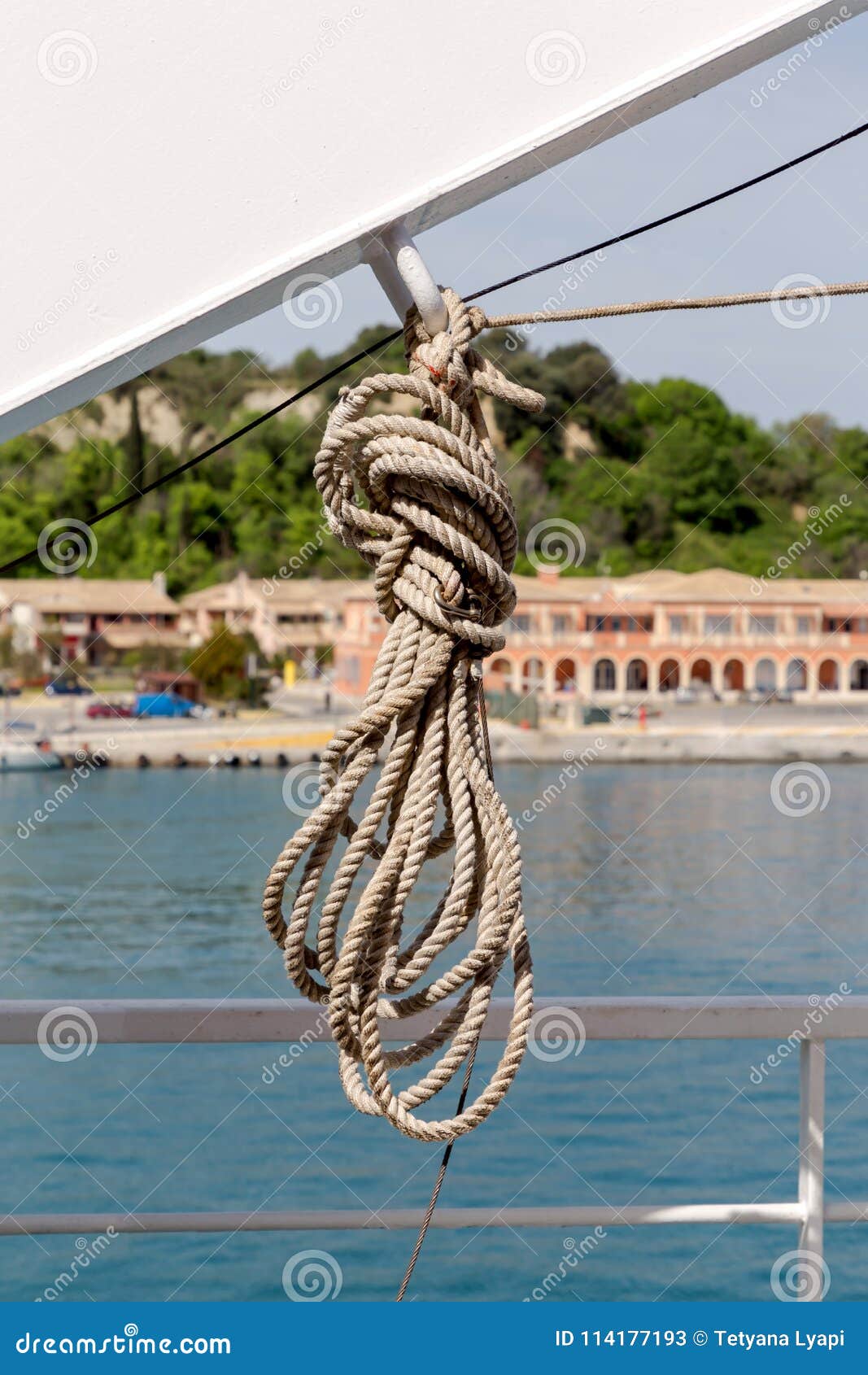 The mooring rope on ship stock image. Image of marina - 114177193