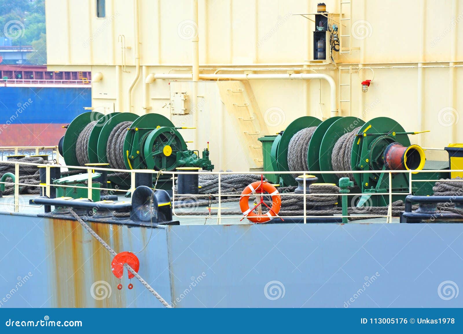 Mooring winch with hawser stock photo. Image of moored 113005176