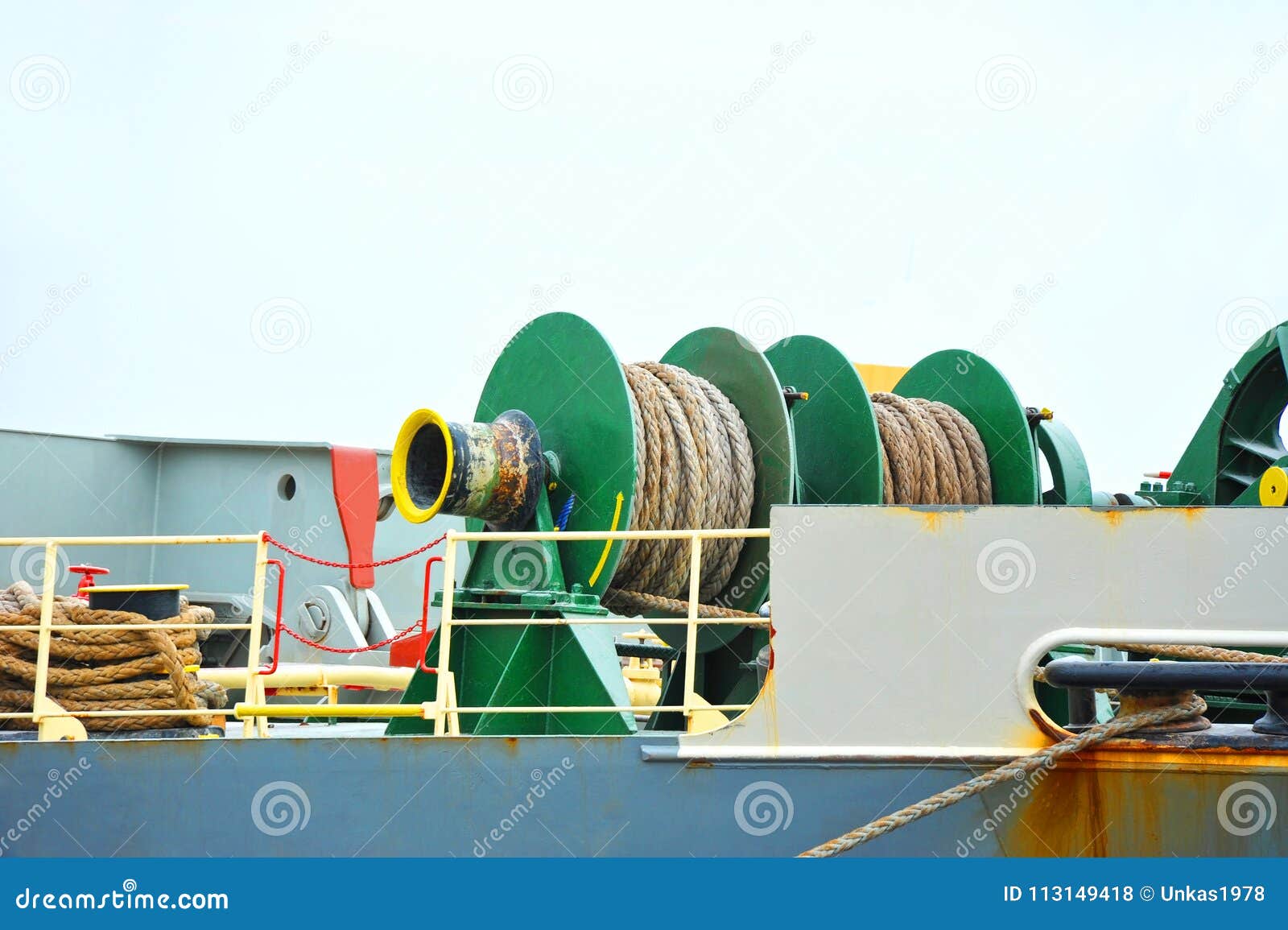 Mooring winch with hawser stock photo. Image of hoist 113149418