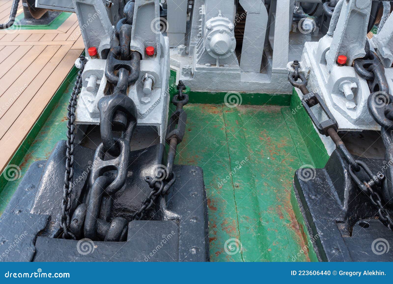 Mooring Winches on the Deck of a Container Ship, Equipment on the Deck