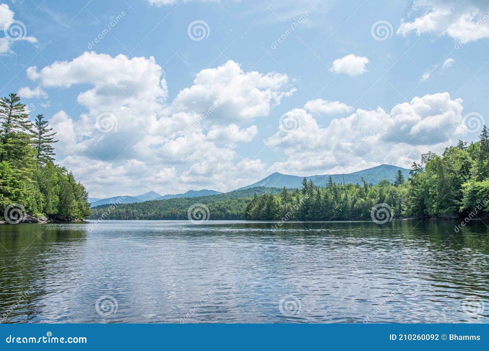 Moose Pond New York Adirondack Mountain Lake And Summer Green Tree