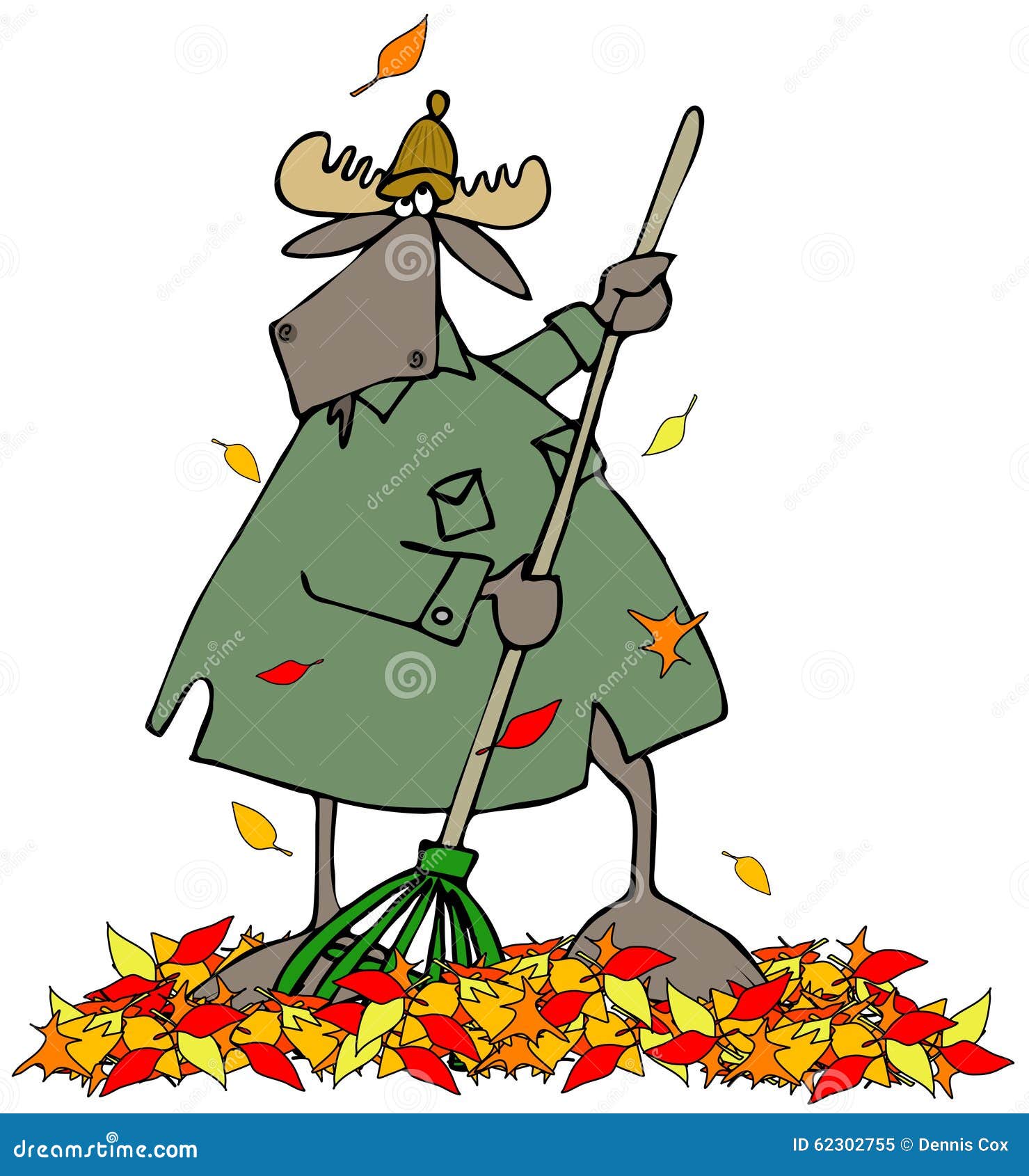 Moose raking autumn leaves stock illustration. Illustration of cartoon ...