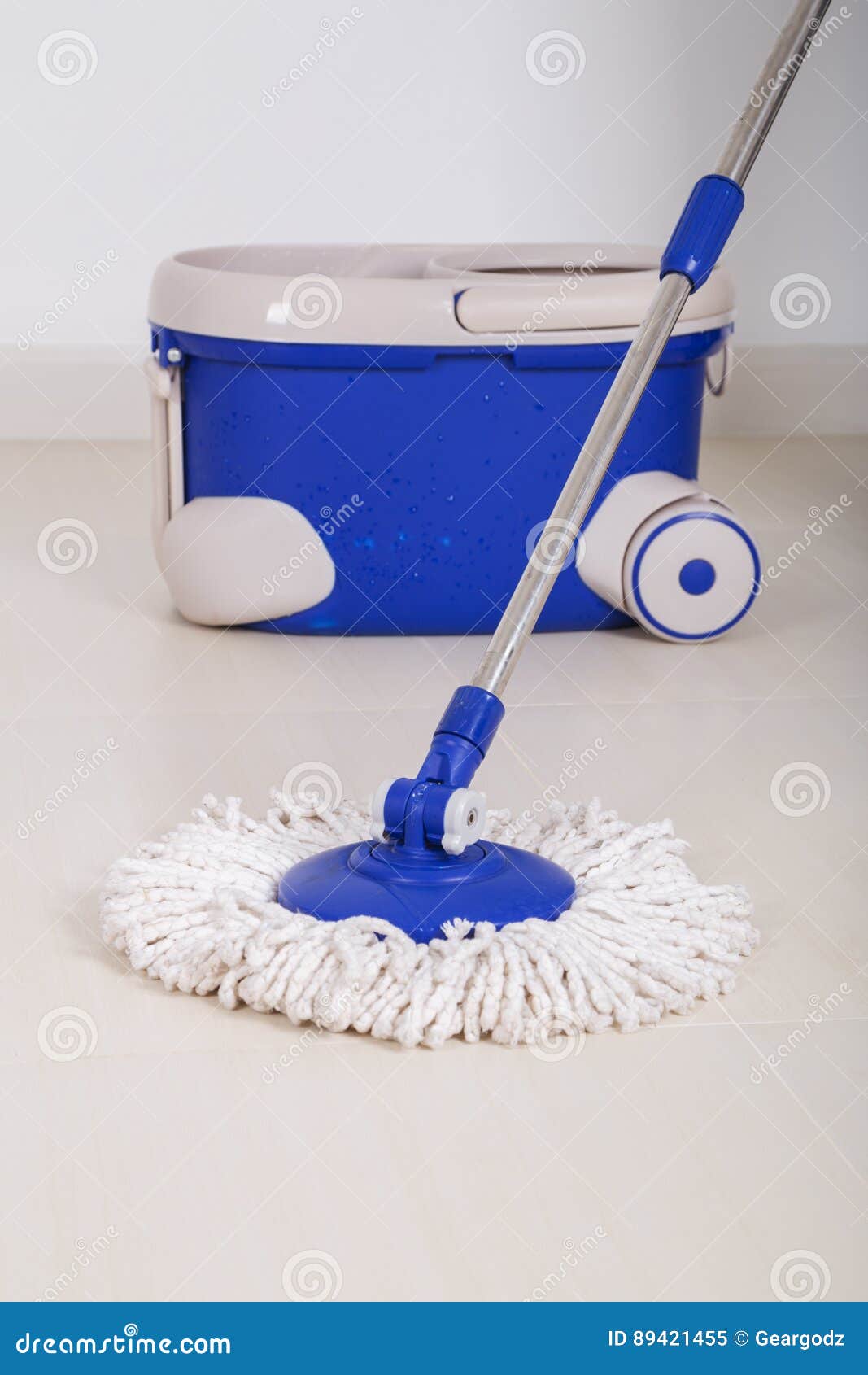 Mop and Blue Bucket for Cleaning Floor Stock Image Image of blue