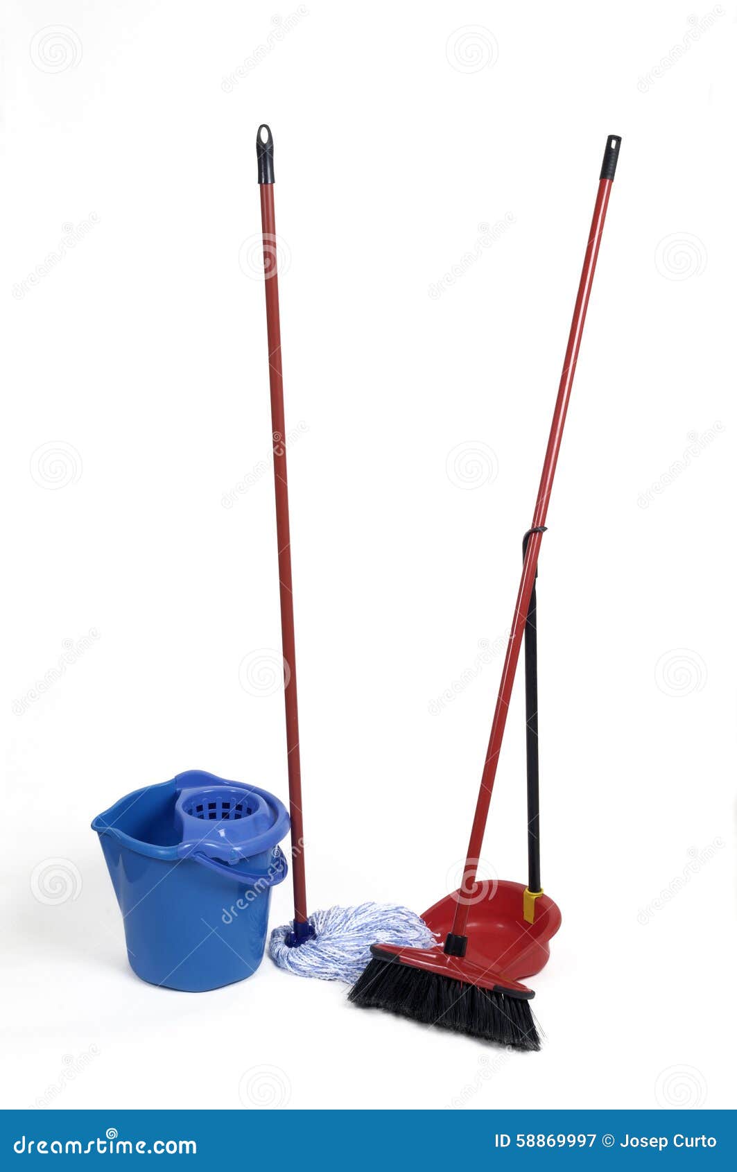 Mop and Broom Isolated on White Background Stock Image Image of close