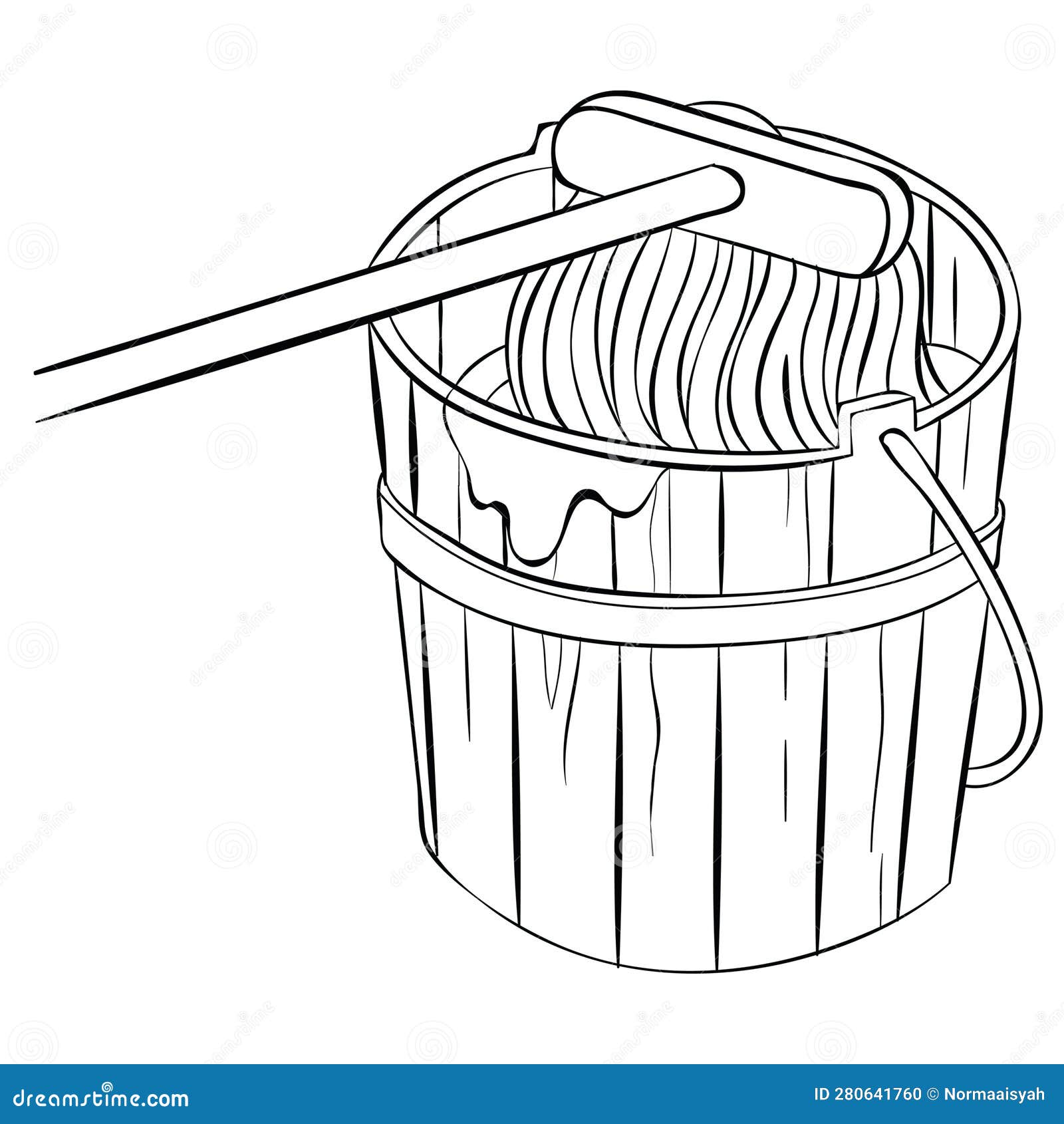 Mop and Bucket Black and White Vector Line Art Illustration Stock