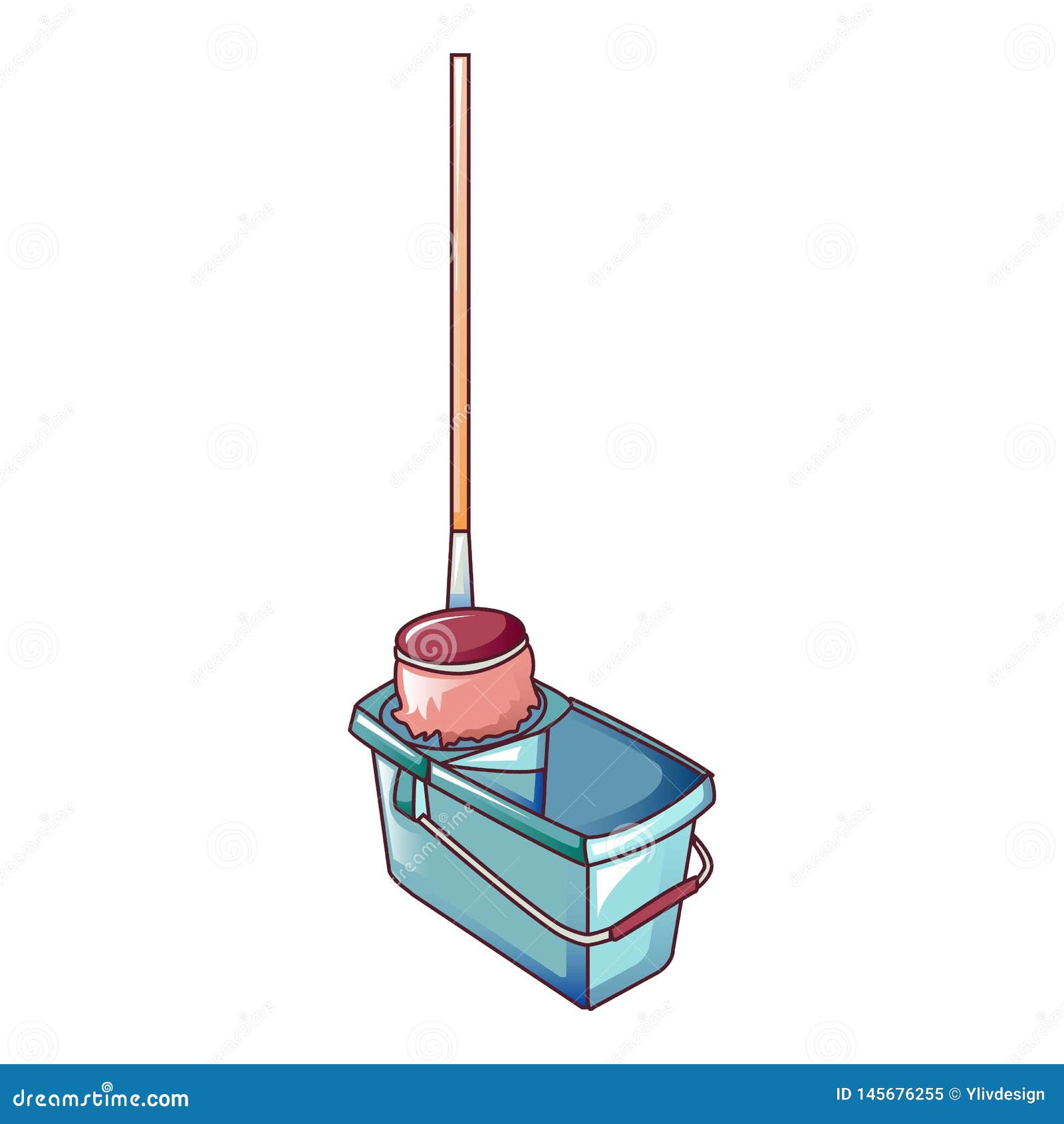 Mop in Bucket Icon, Cartoon Style Stock Vector Illustration of bubble