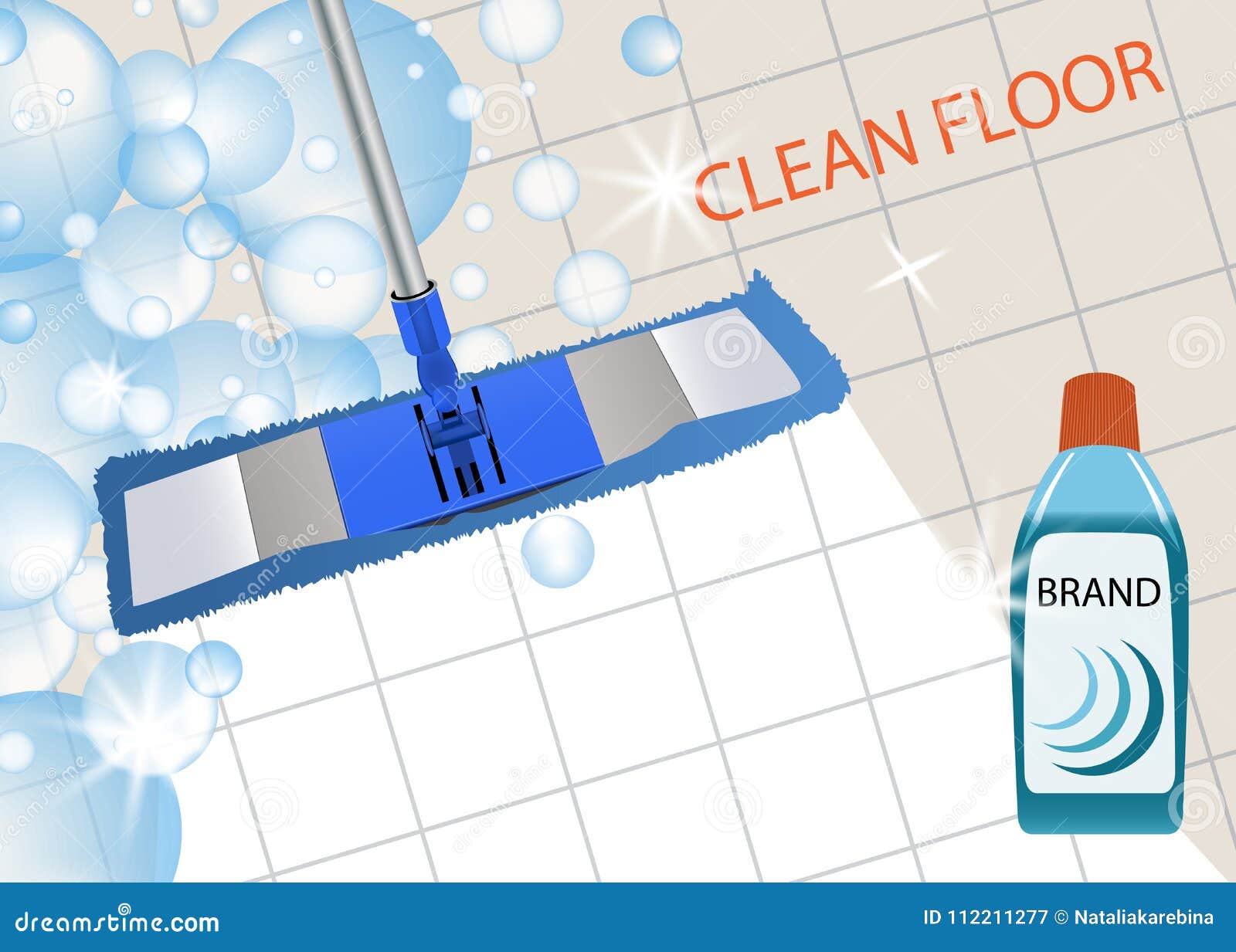 Mop Cleaning Clean Floor Shiny. Disinfectant Cleaner for Washing Floors  Stock Vector - Illustration of blue, background: 112211277