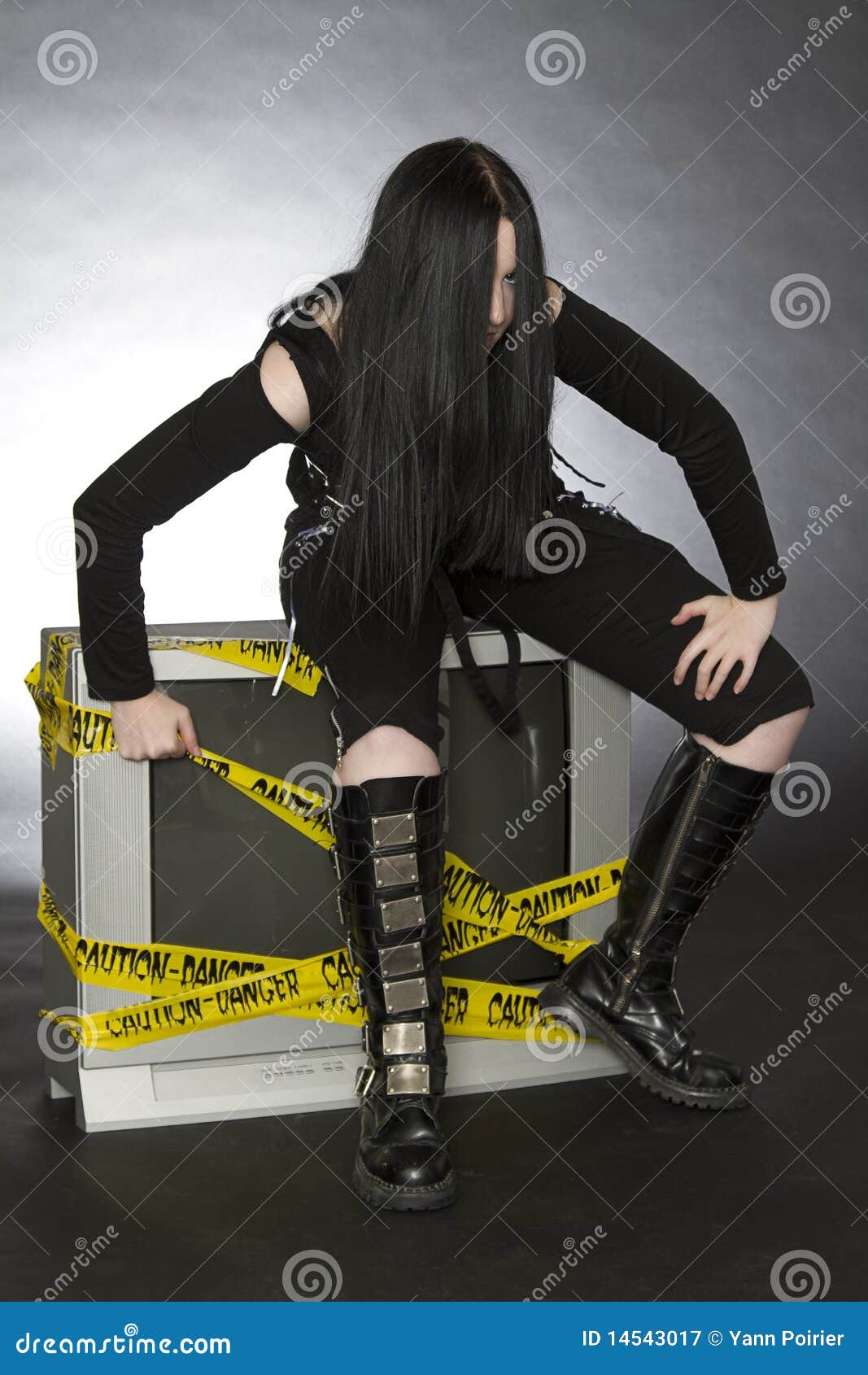 Mop head on tv stock image. Image of gothic, girl, adorable 14543017