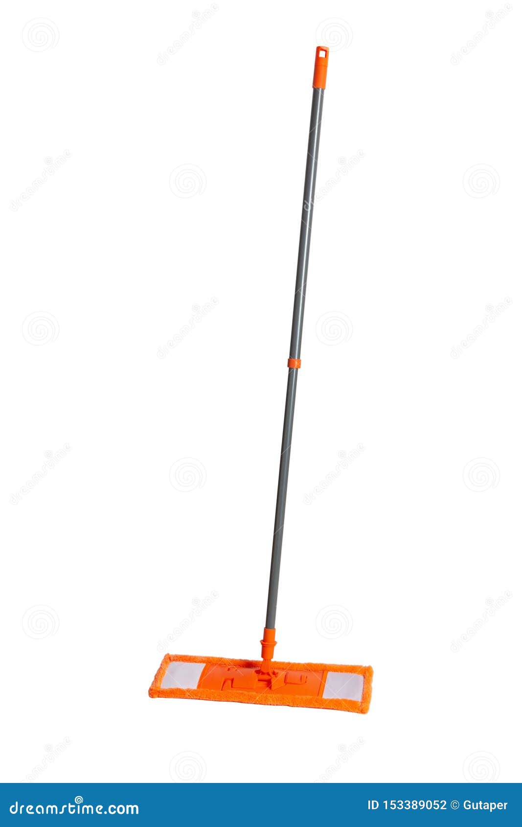 Mop With Orange Microfiber Rag And Grey Plastic Tubular Handle Isolated