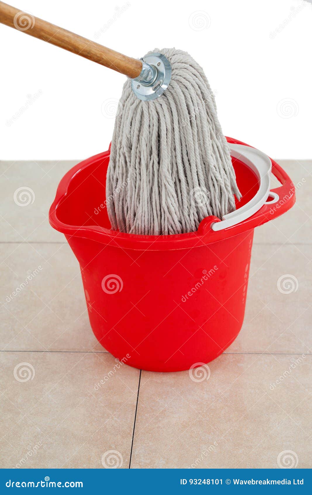 Mop in Red Bucket on Tile Floor Stock Image Image of hygiene, shot