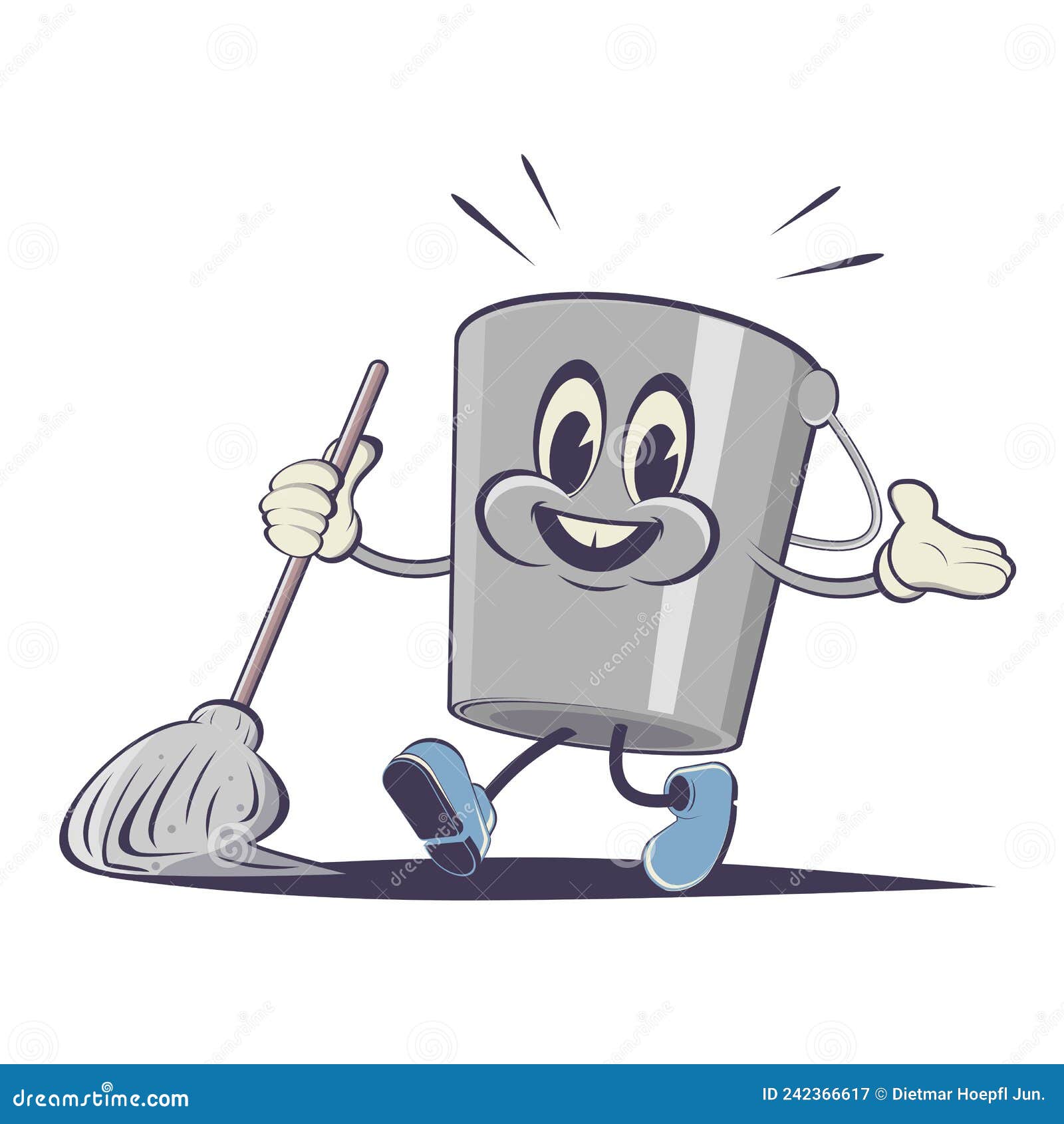 Funny Cartoon Bucket with Cleaning Mop Stock Vector Illustration of