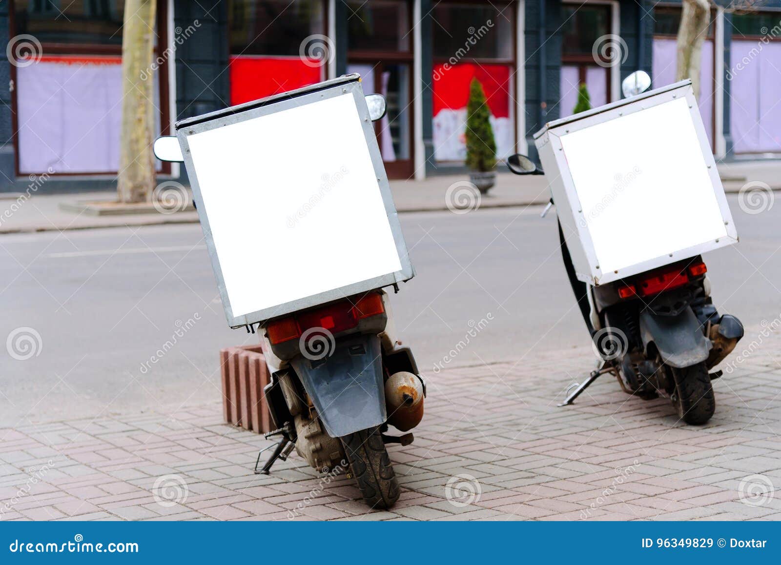 Download Mopeds Service Delivery Parked On The Roadside, Rear View Stock Image - Image of copy, funny ...