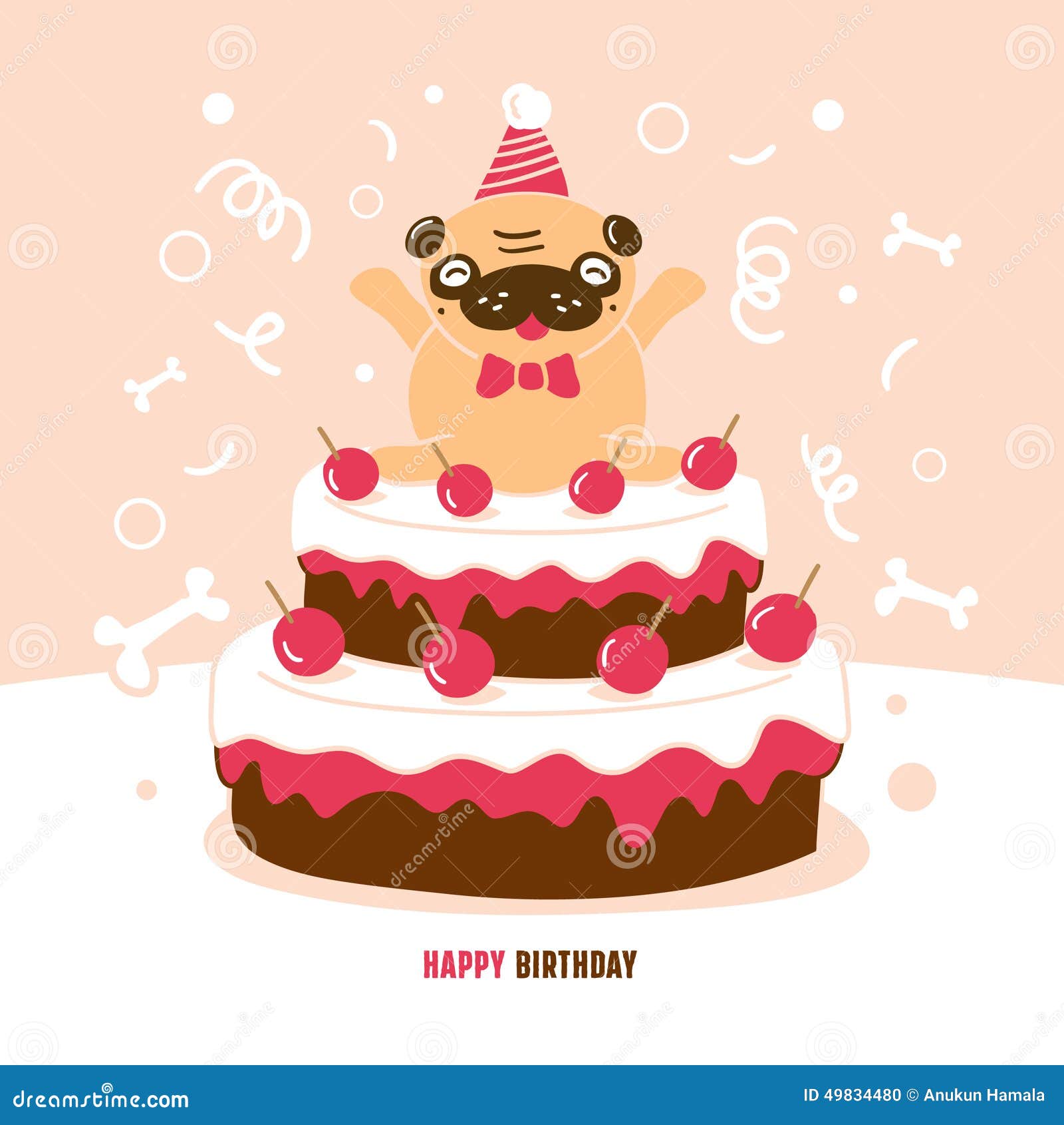 Mops Urodzinowej Karty Wektoru Ilustracja Ilustracja Wektor