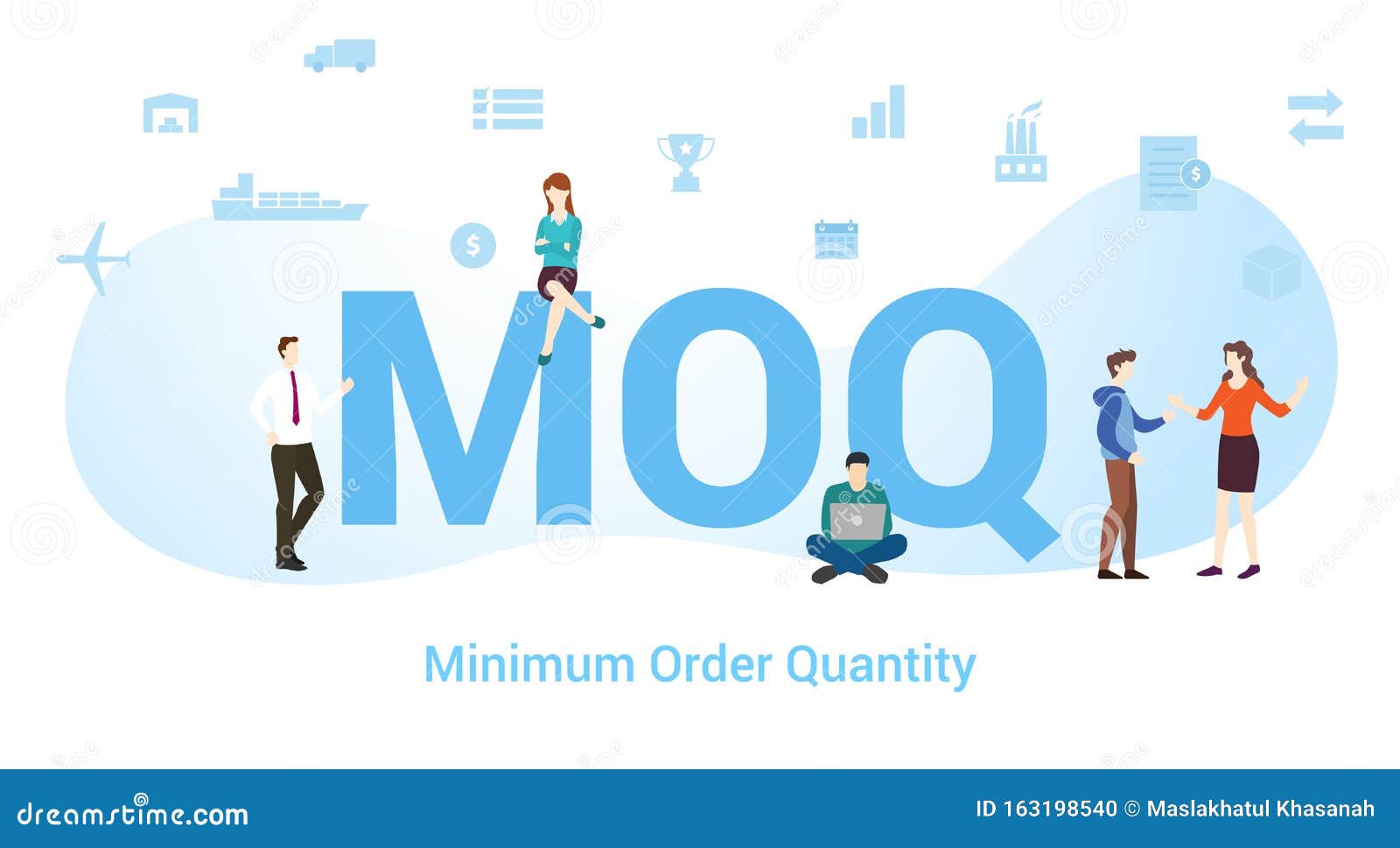 moq minimum order quantity concept with big word or text and team people with modern flat style - 