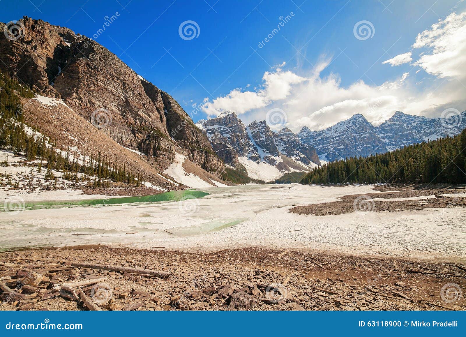 The freezy water of Moraine Lake, Banff National Park, Alberta, Canada