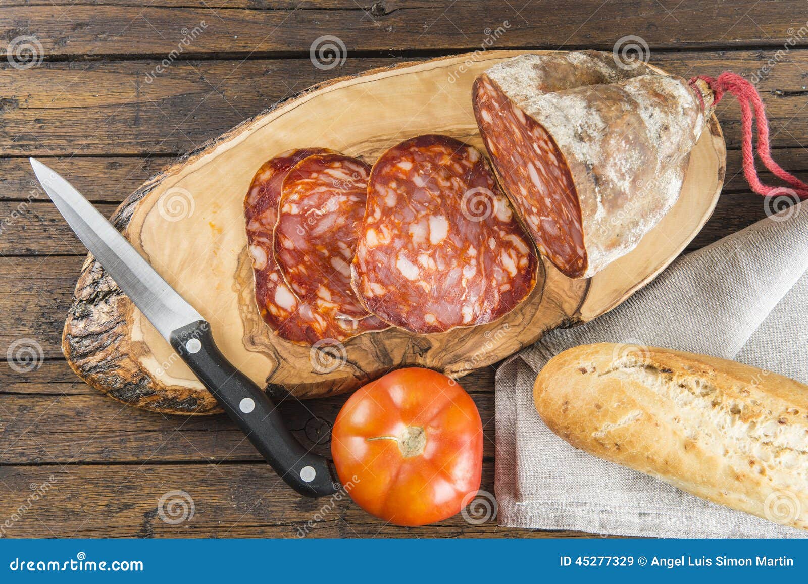 Morcon, a Spanish Sausage with Bread and Tomato Stock Image Image of