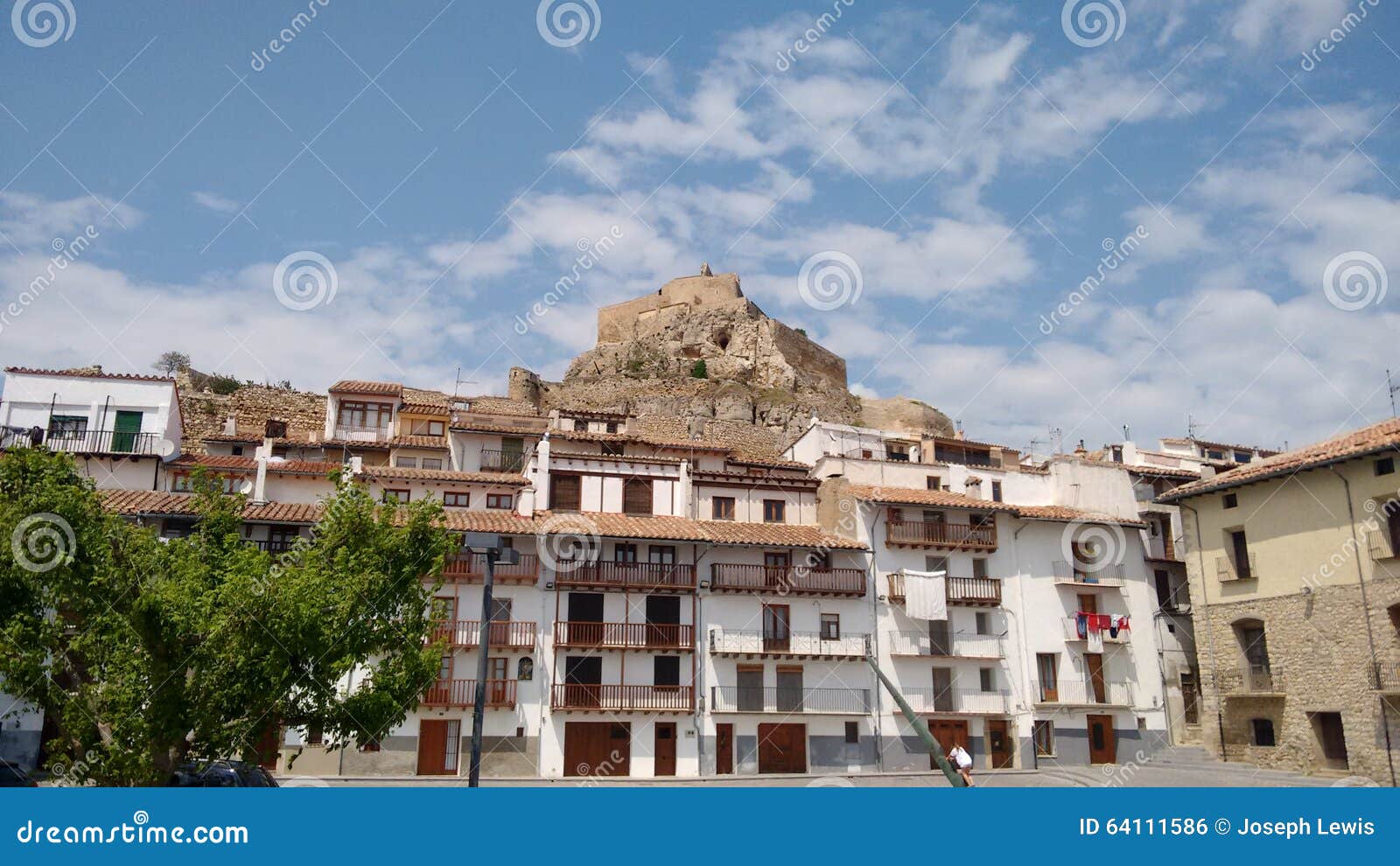 Morella, Spain stock photo. Image of clouds, blue, street 64111586