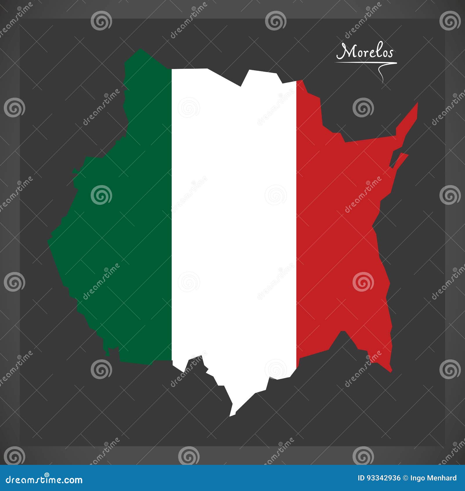Morelos Map with Mexican National Flag Illustration Stock Vector