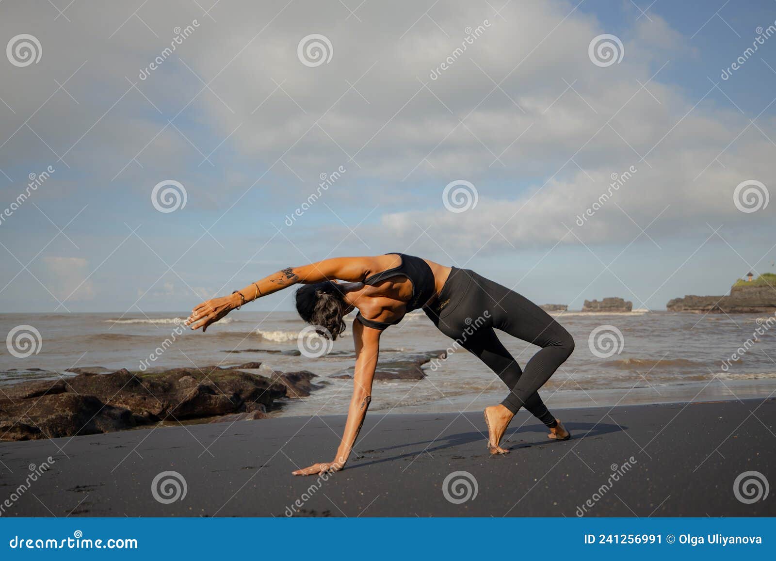 Asian Woman Playing Side Plank Yoga Pose on White Sand Beach Stock Image -  Image of happy, relax: 120840181