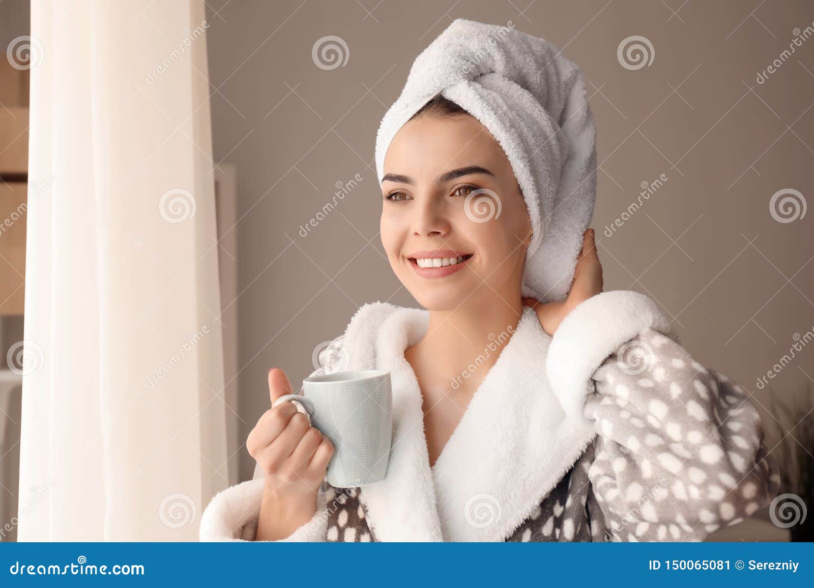 Morning of Beautiful Young Woman Drinking Coffee at Home Stock Image ...