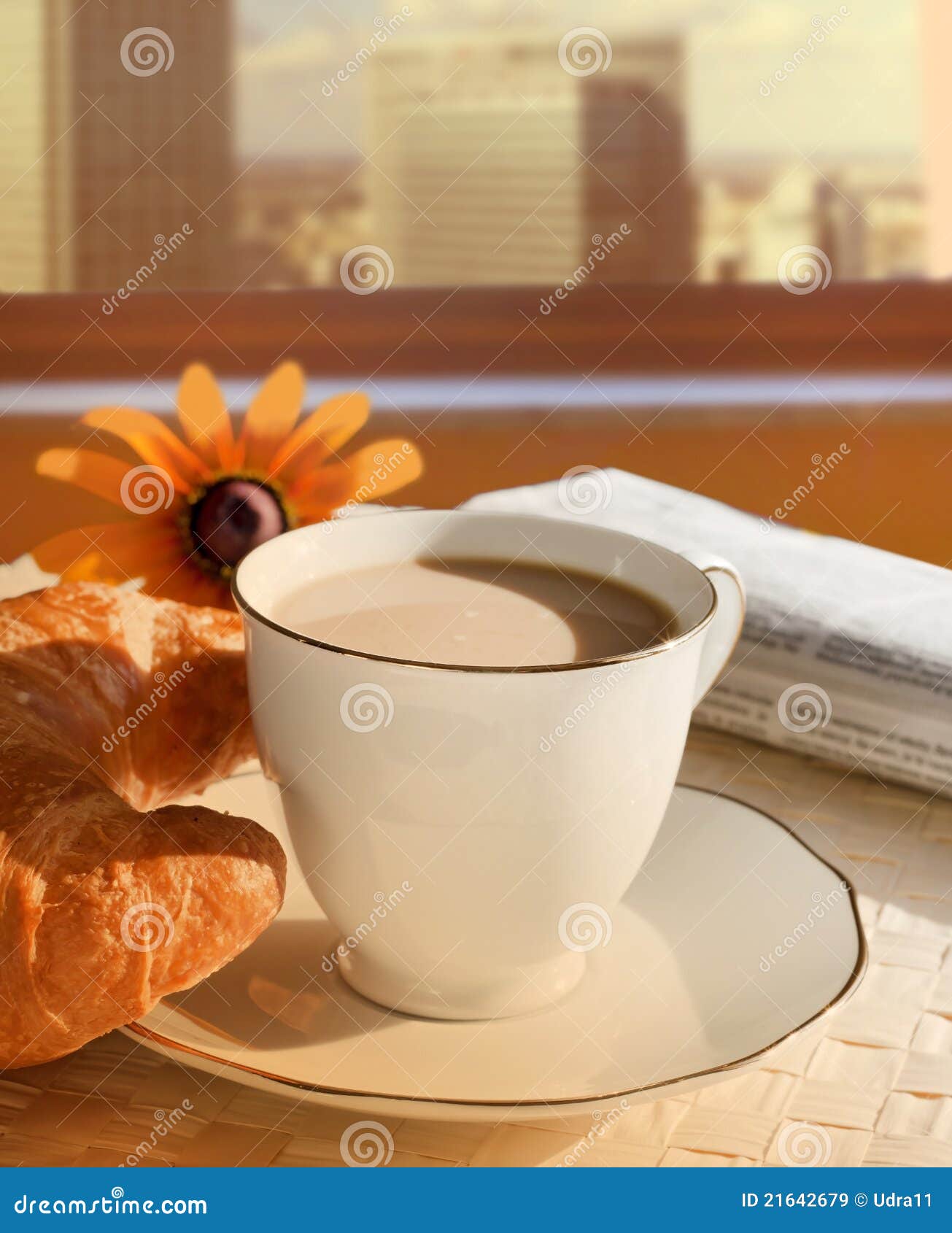 Morning Breakfast with Newspaper in the City Stock Image Image of