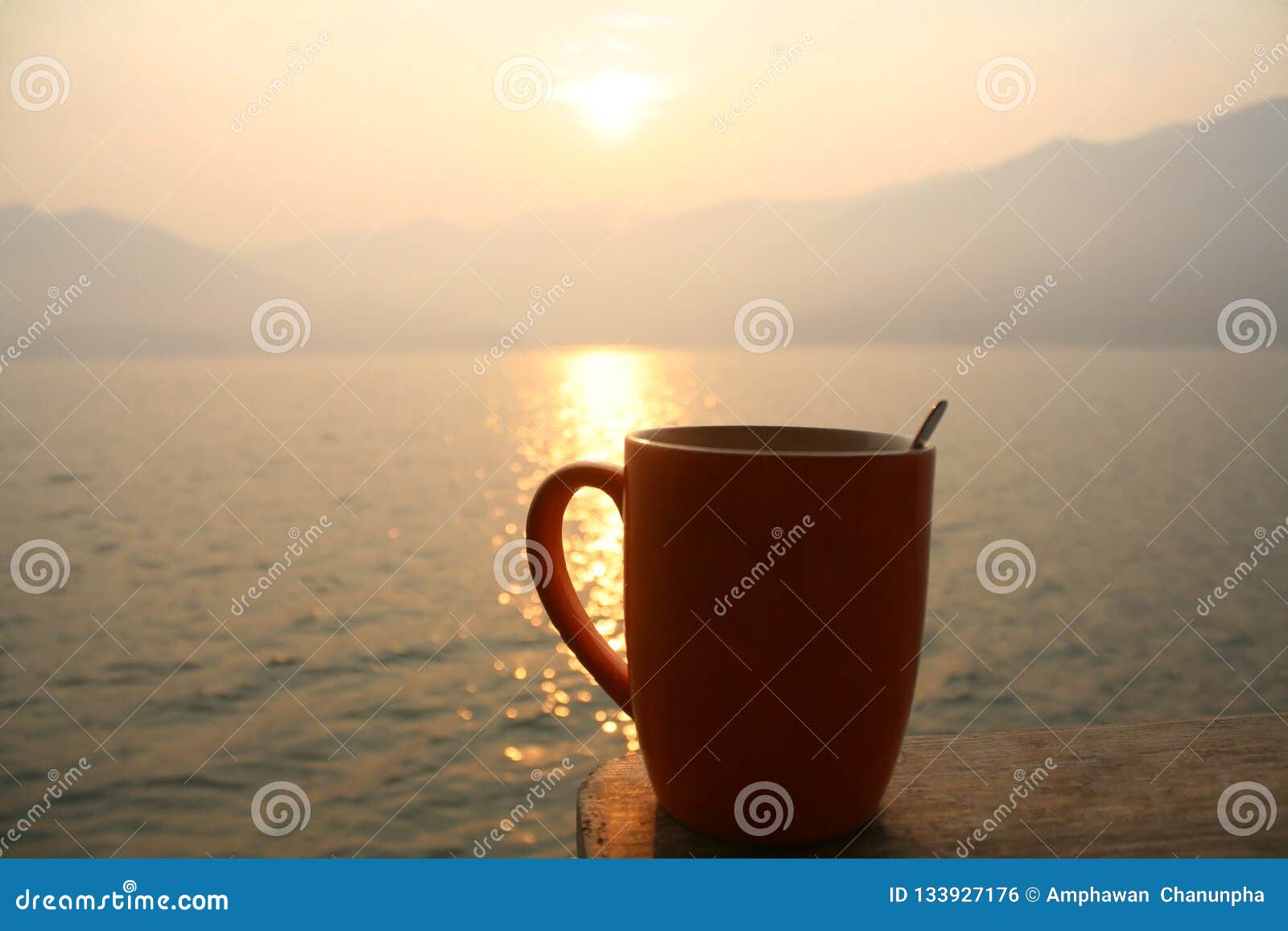 Morning coffee and sunrise stock photo. Image of background 133927176
