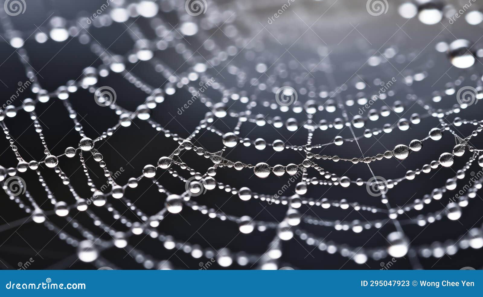 morning dew droplets on spider web filaments