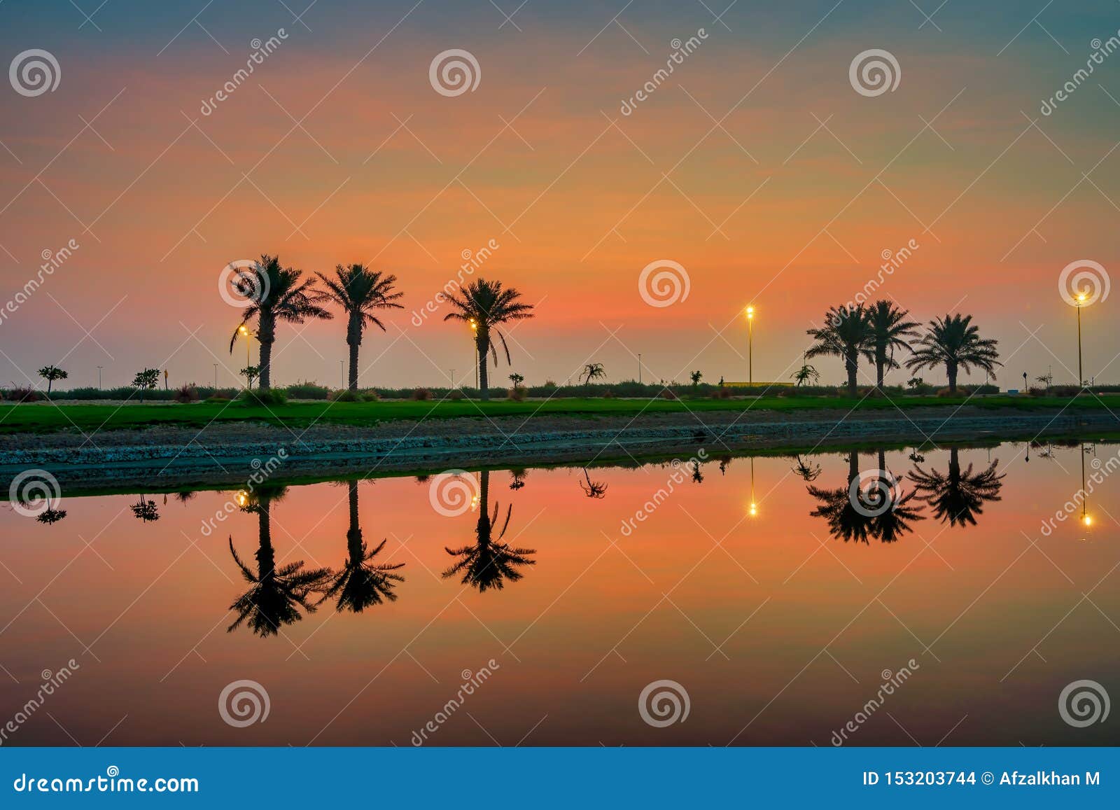 morning drama sunrise view in modon lake dammam saudi arabia