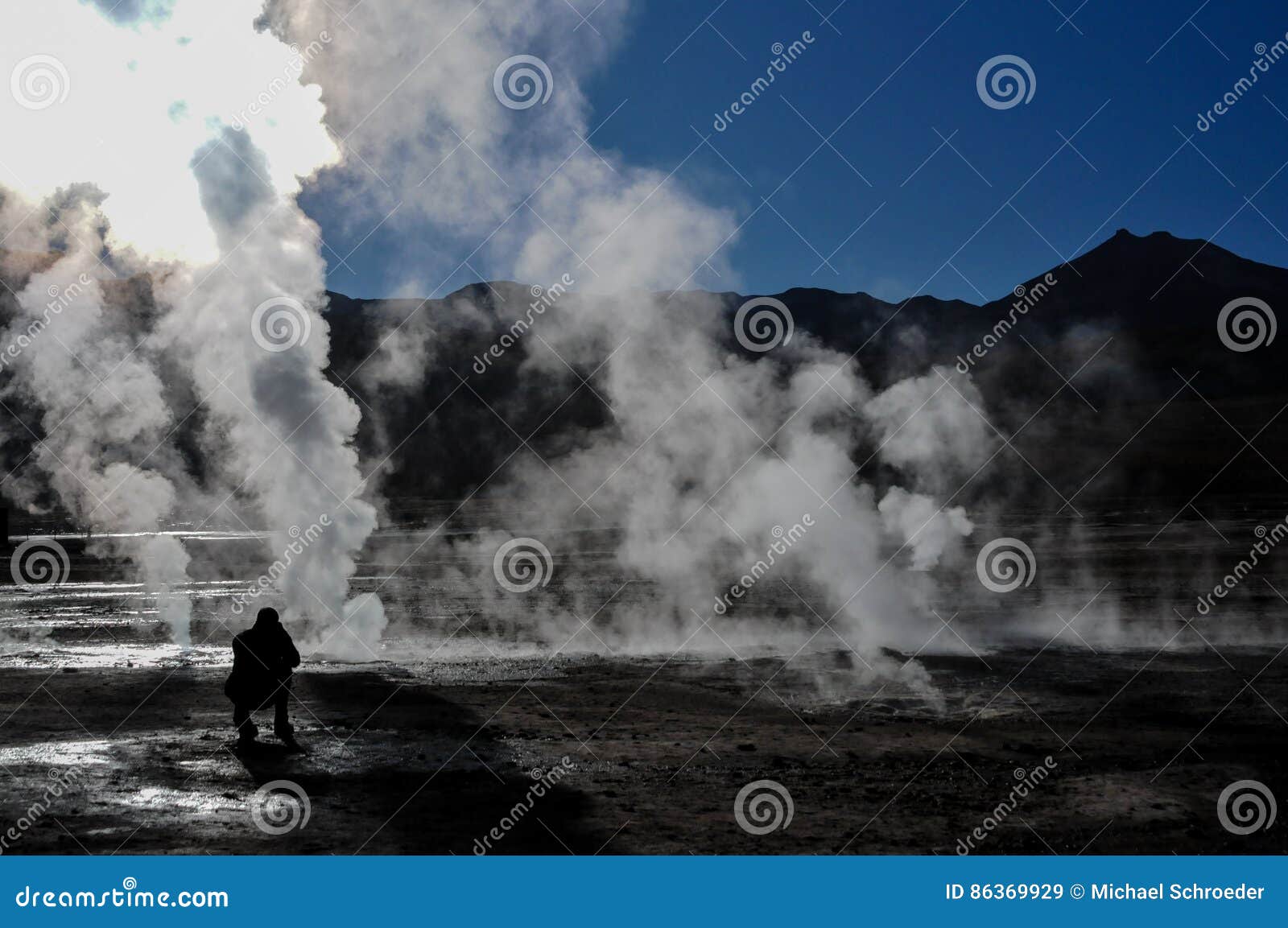 morning at geyser el tatio in atacama desert
