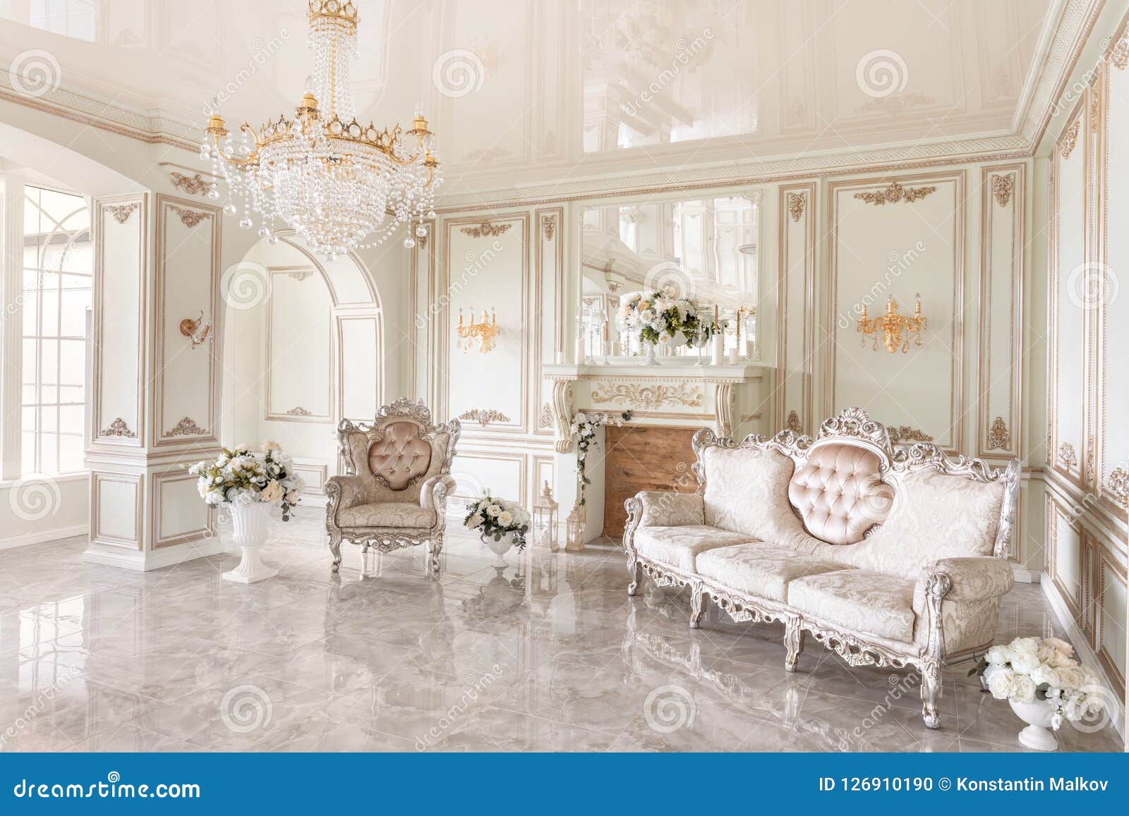 Morning In Luxurious Light Interior In Mansion Bright And