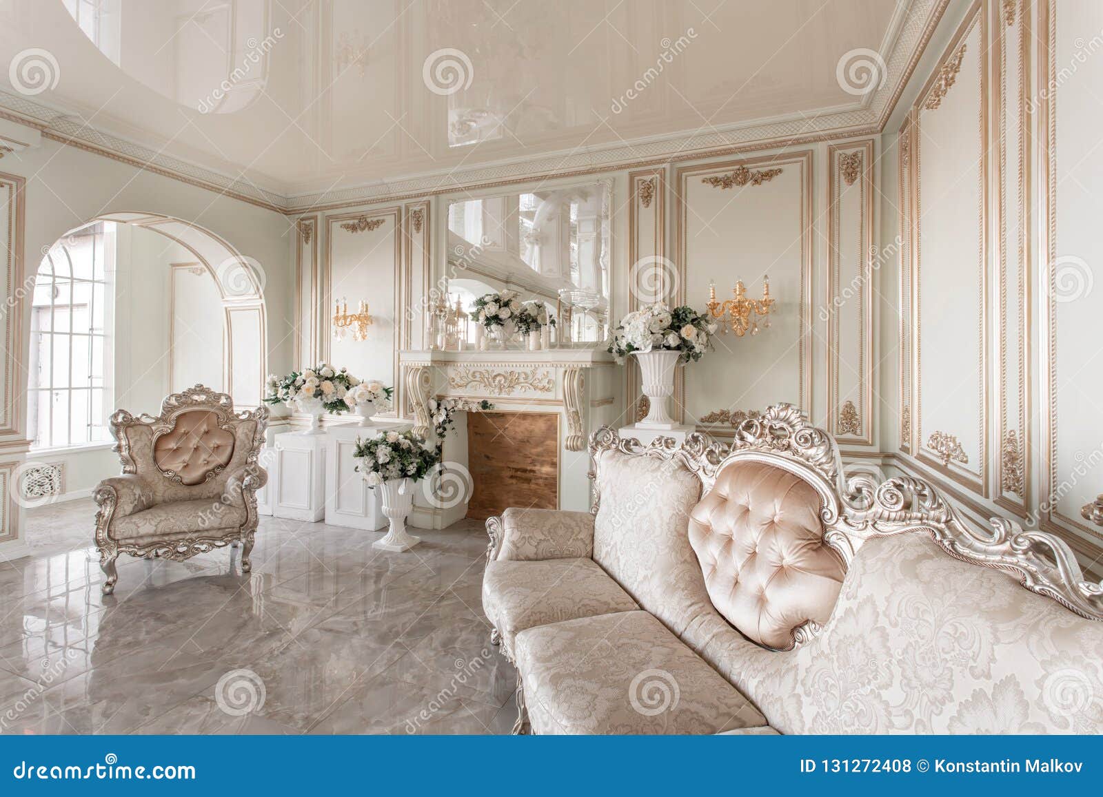 Morning In Luxurious Light Interior In Mansion Bright And