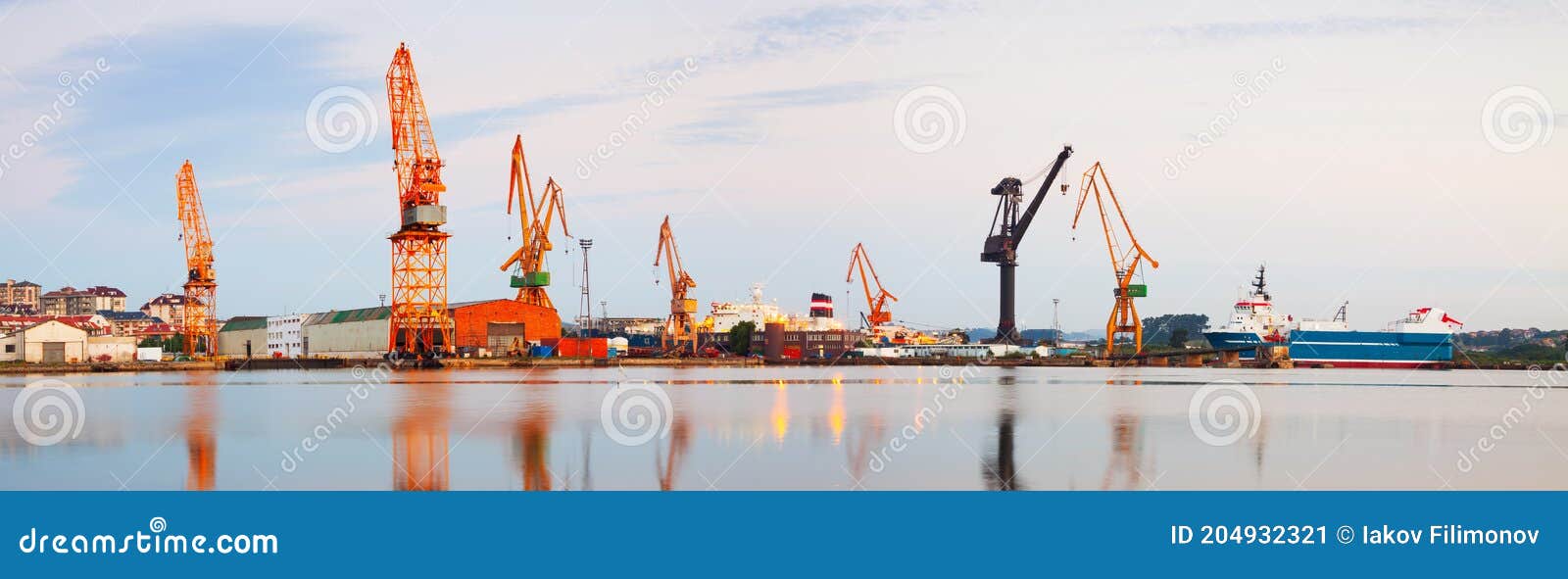 morning panorama of industrial seaport of santander