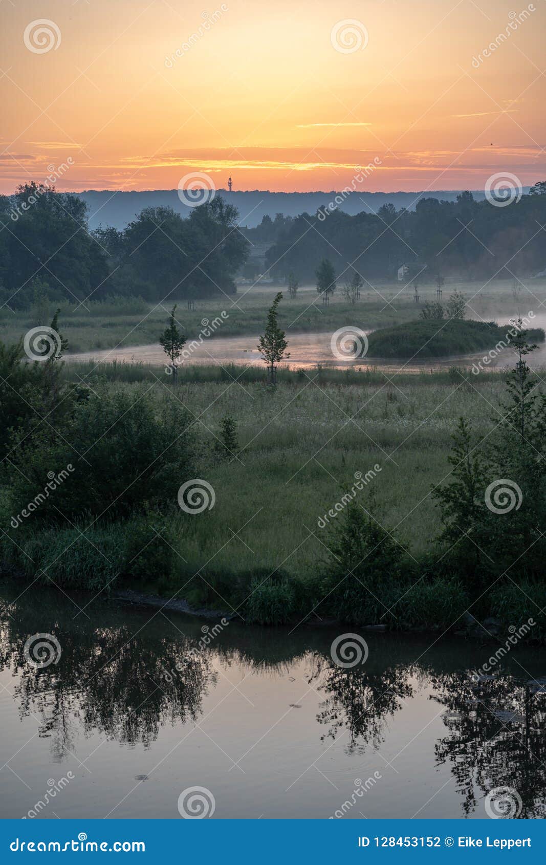 Morning Sun Over a Public Park with Beatiful Soft Colors. Stock Photo