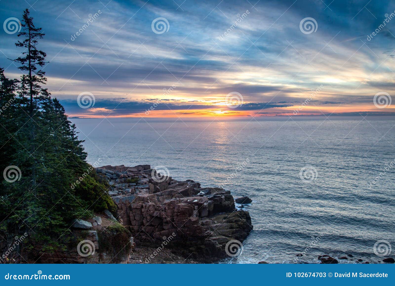 Sunrise on maine coast stock image. Image of jesops 102674703