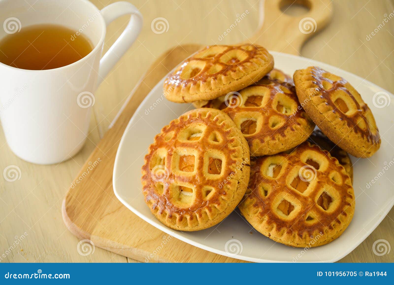 Morning Tea with Biscuits. on a Light Wooden Table Stock Image Image