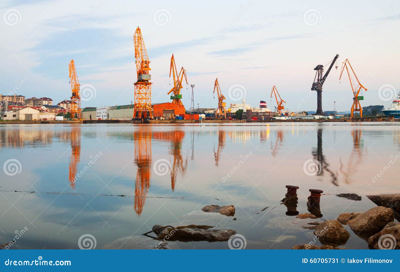 morning view of cranes in cargo seaport. santander, spain